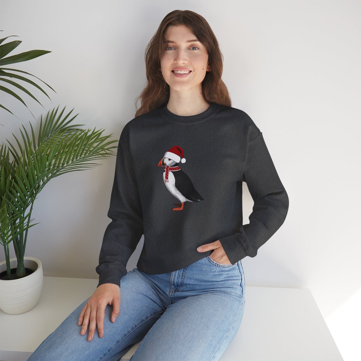Puffin with Christmas Hat Bird Birdwatcher Sweatshirt