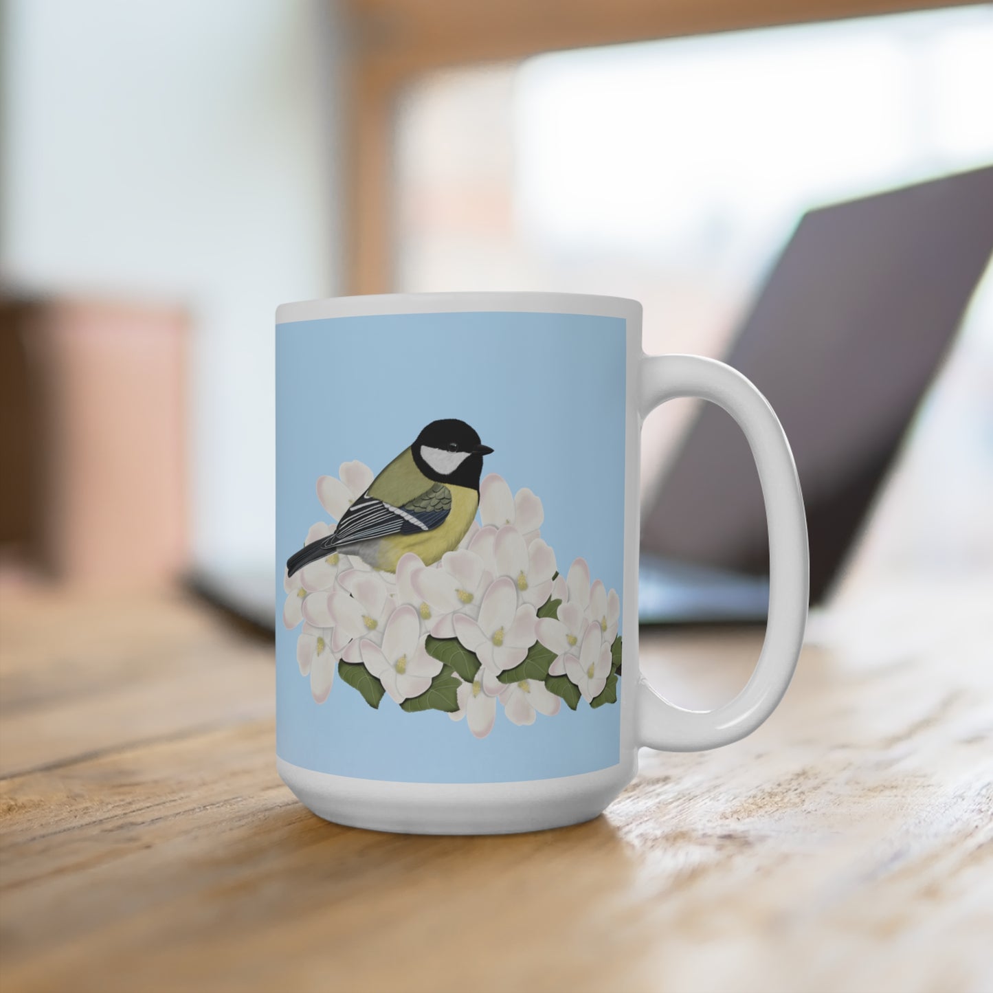 Kohlmeise mit Apfelblüten im Frühling Vogel Tasse für Vogelfreunde
