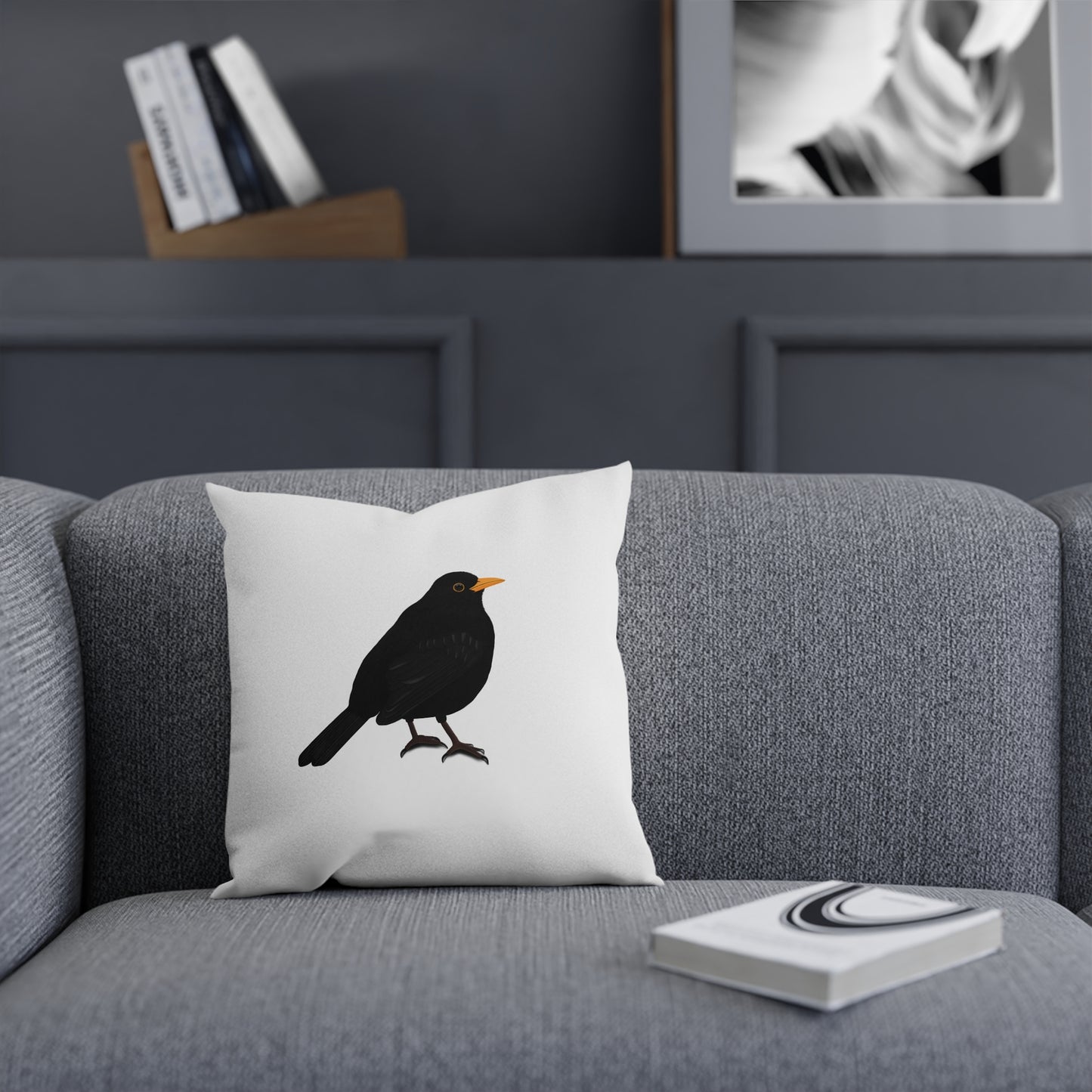 Amsel Vogel Kissen – Dekokissen mit Vogelmotiv für Vogelliebhaber und Vogelbeobachter