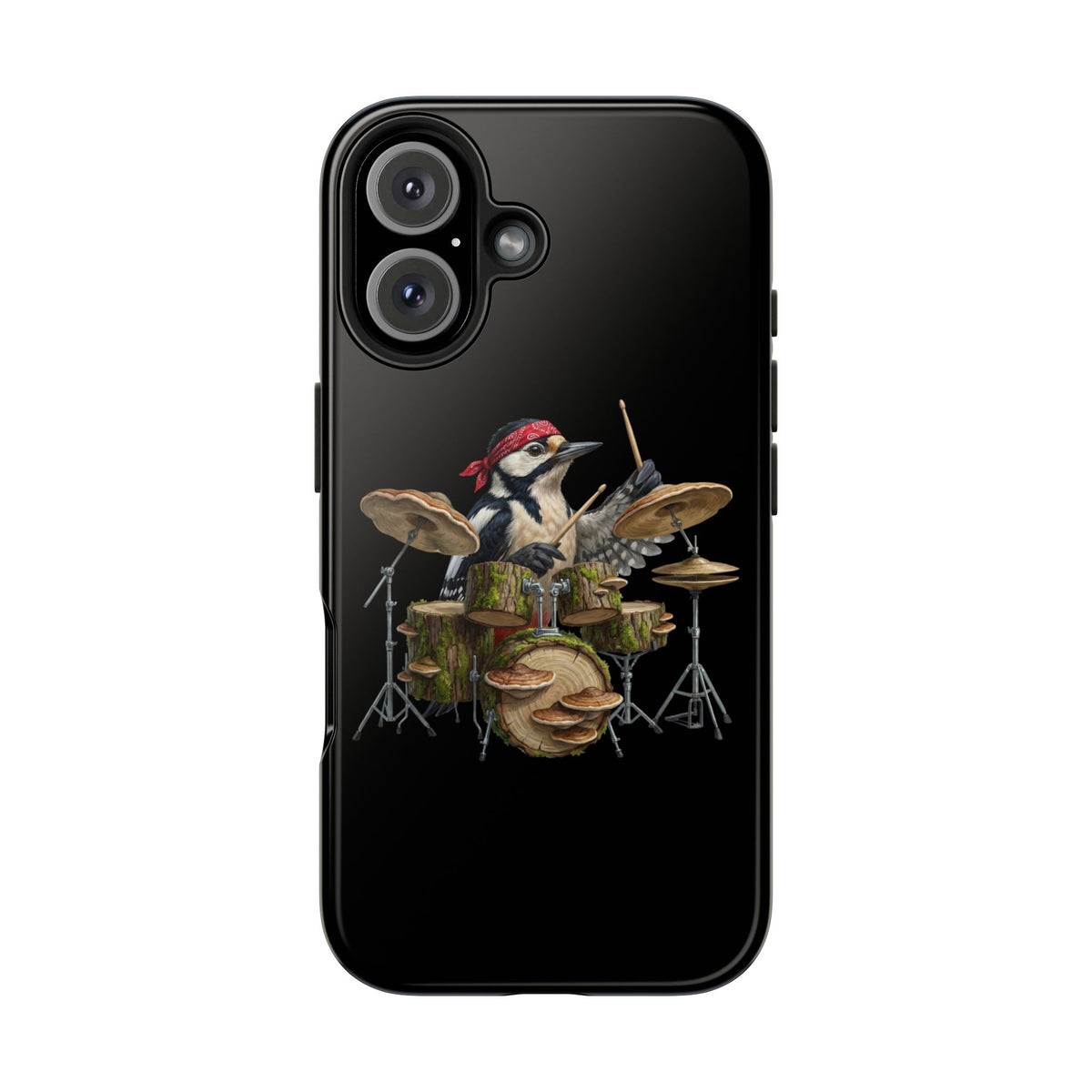 Woodpecker with Drums iPhone Case – Premium Tough Phone Cover Black