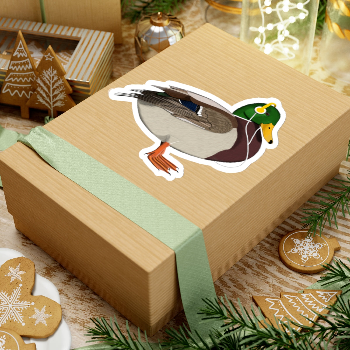 Mallard Bird with Music Headphones Sticker