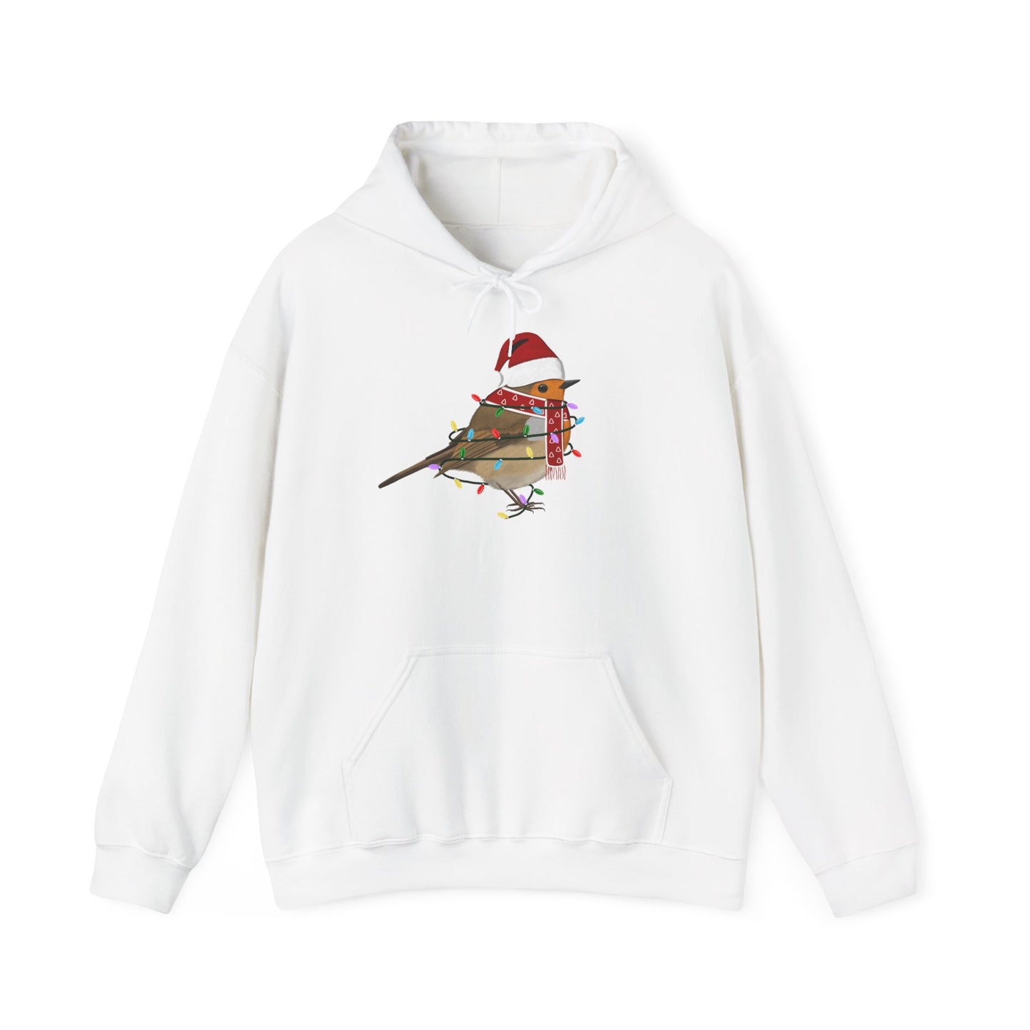 Rotkehlchen Weihnachts-Hoodie - Vogel als Weihnachtsmann mit Lichterkette Sweater