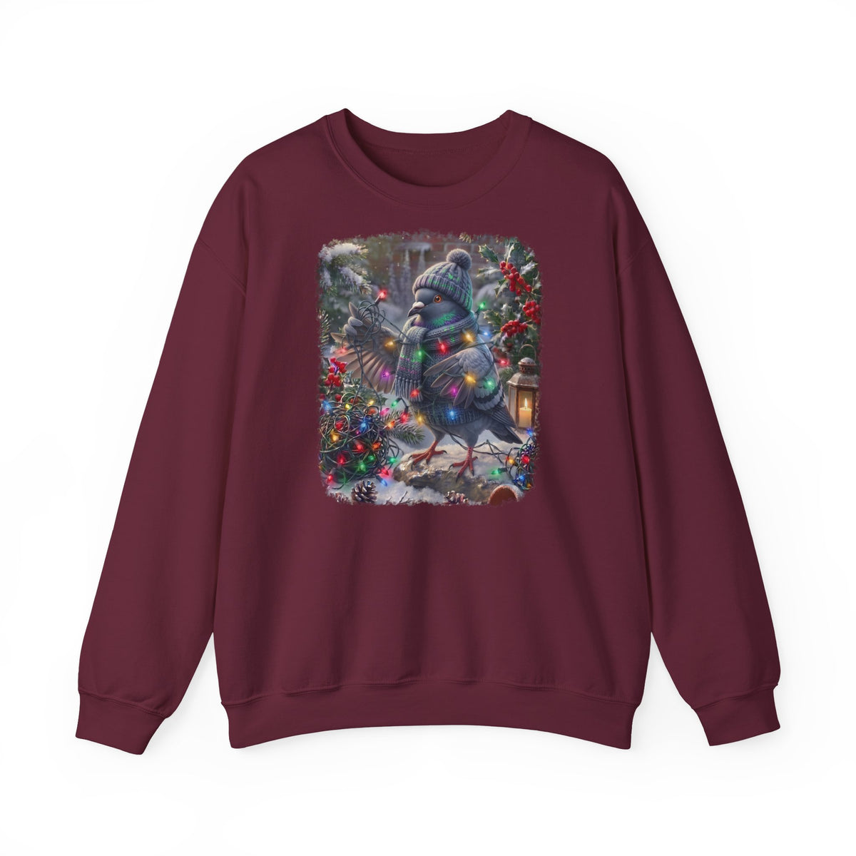 Premium Sweatshirt Taube und die Lichterkette im winterlichen Garten für Vogelfreunde