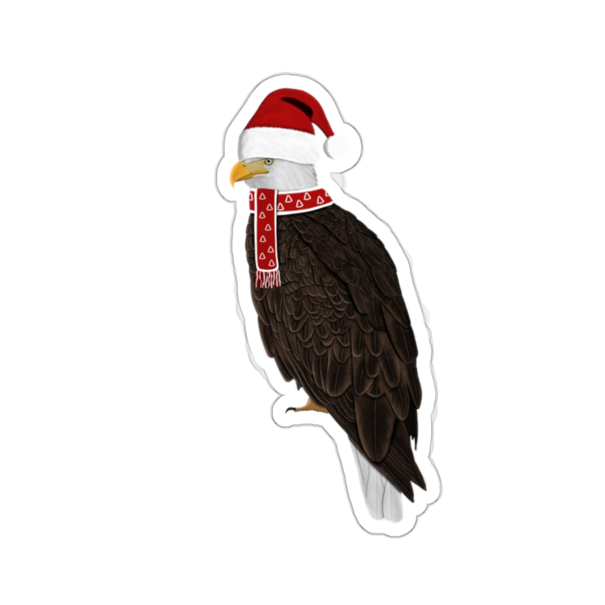 Eagle Christmas Stickers – Bald with Santa Claus Hat and Scarf Bird Sticker