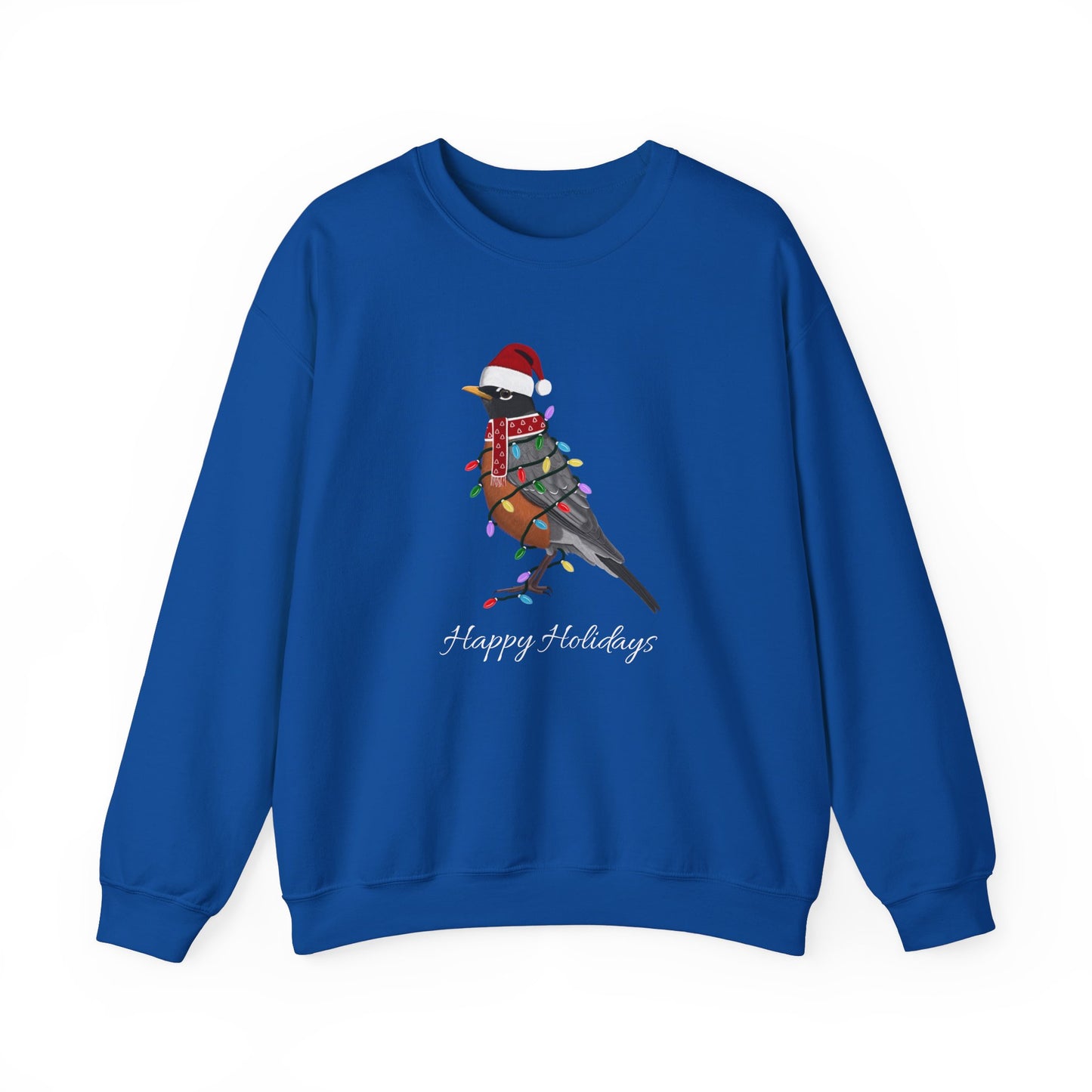 Robin with Fairy Lights as Santa Happy Holidays Birdwatcher Christmas Bird Sweatshirt