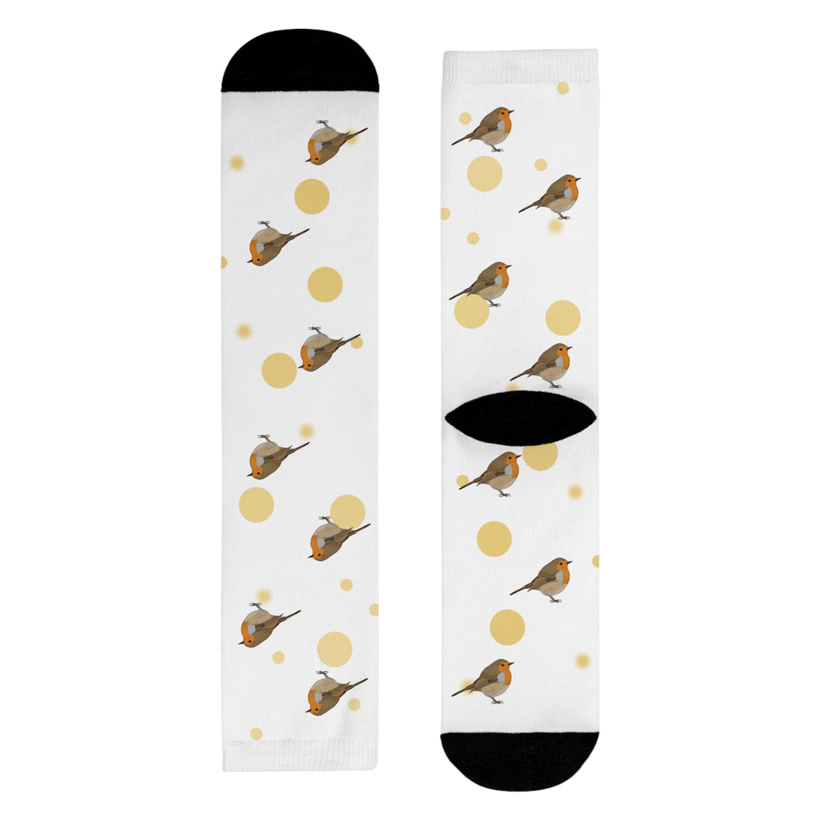 Rotkehlchen Socken – Vogel mit Goldenen Punkten für Vogelfreunde & Vogelbeobachter Weiß