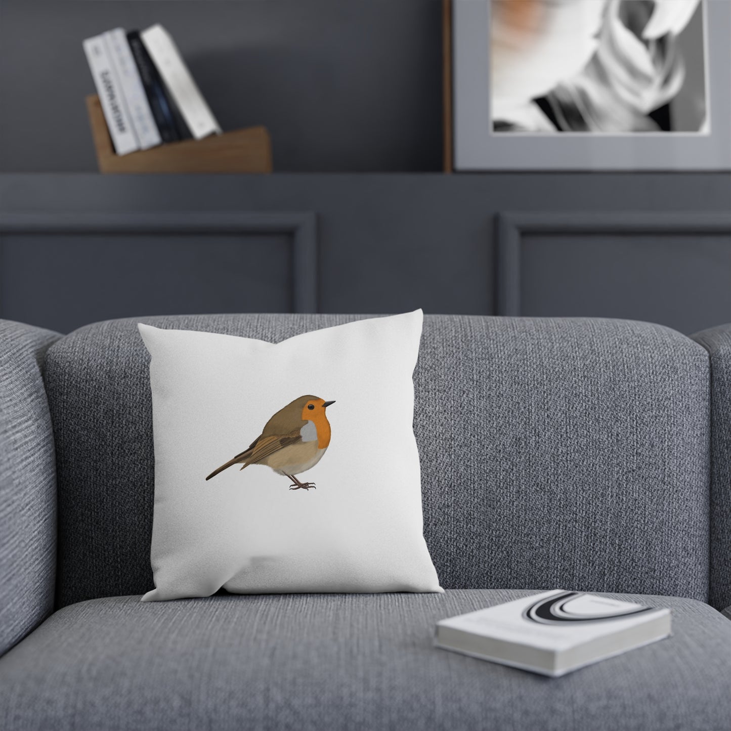 Rotkehlchen Vogel Kissen – Dekokissen mit Vogelmotiv für Vogelliebhaber und Vogelbeobachter