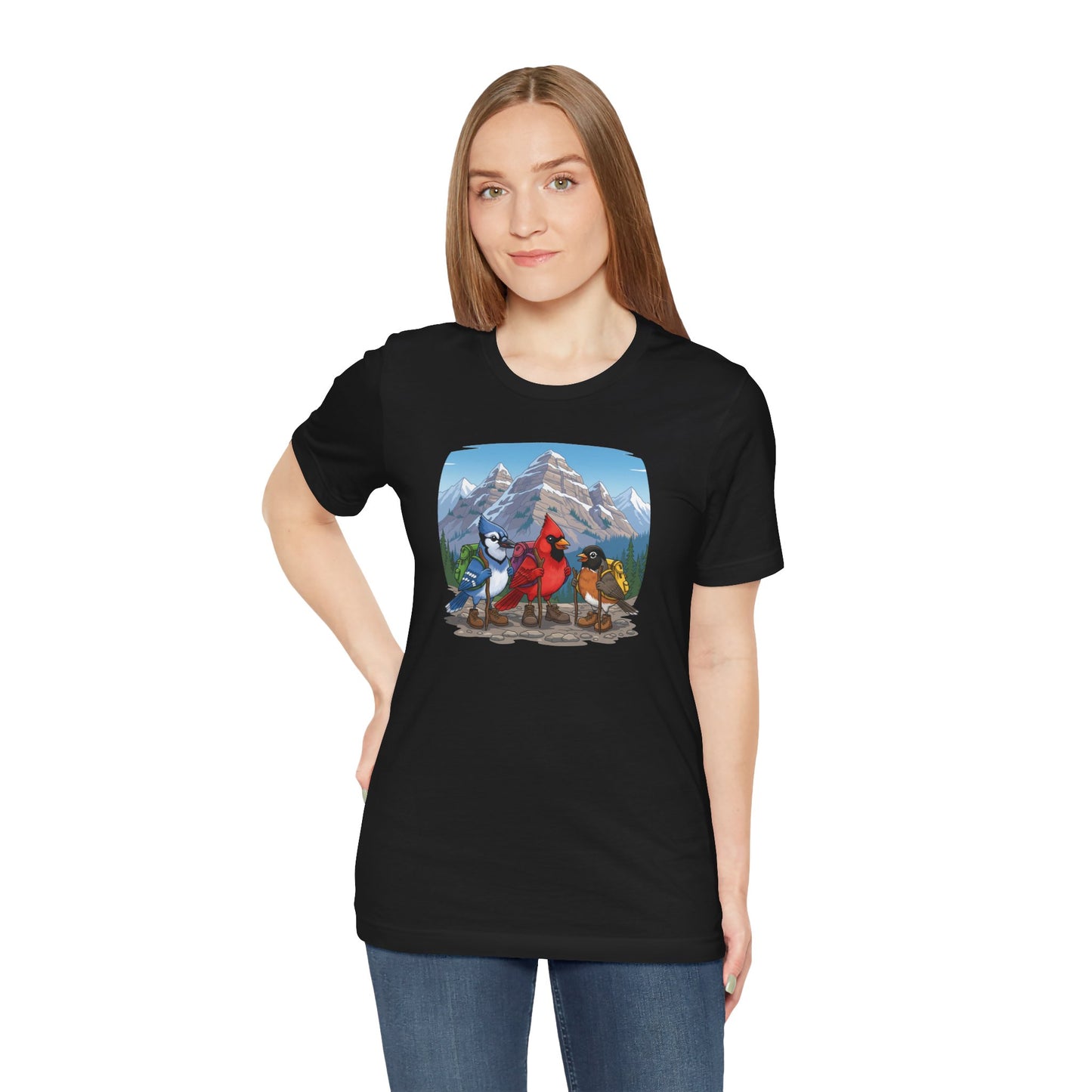 Birds Hiking T-Shirt Funny Cardinal Blue Jay Robin on a Hike Bird Watcher Bird Lover