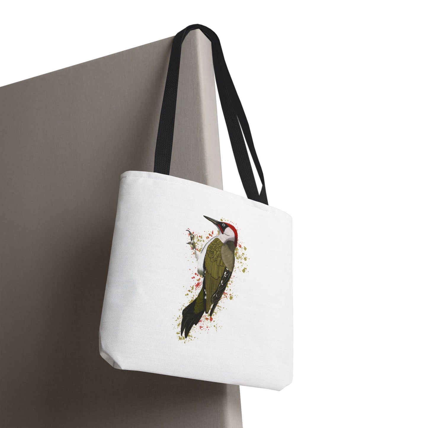 Grünspecht Tragetasche 40x40cm Vogel Tasche Weiß für Vogelbeobachter