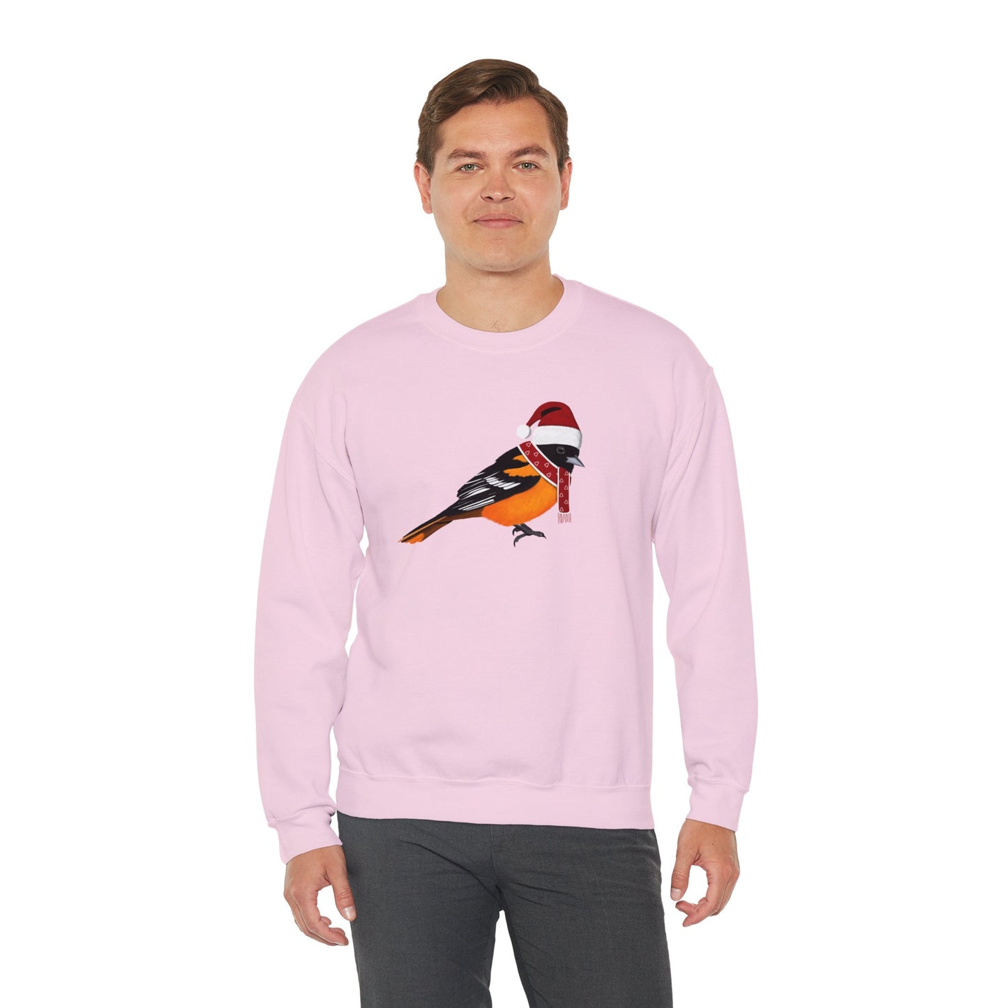 Baltimore Oriole with Christmas Hat Bird Birdwatcher Sweatshirt