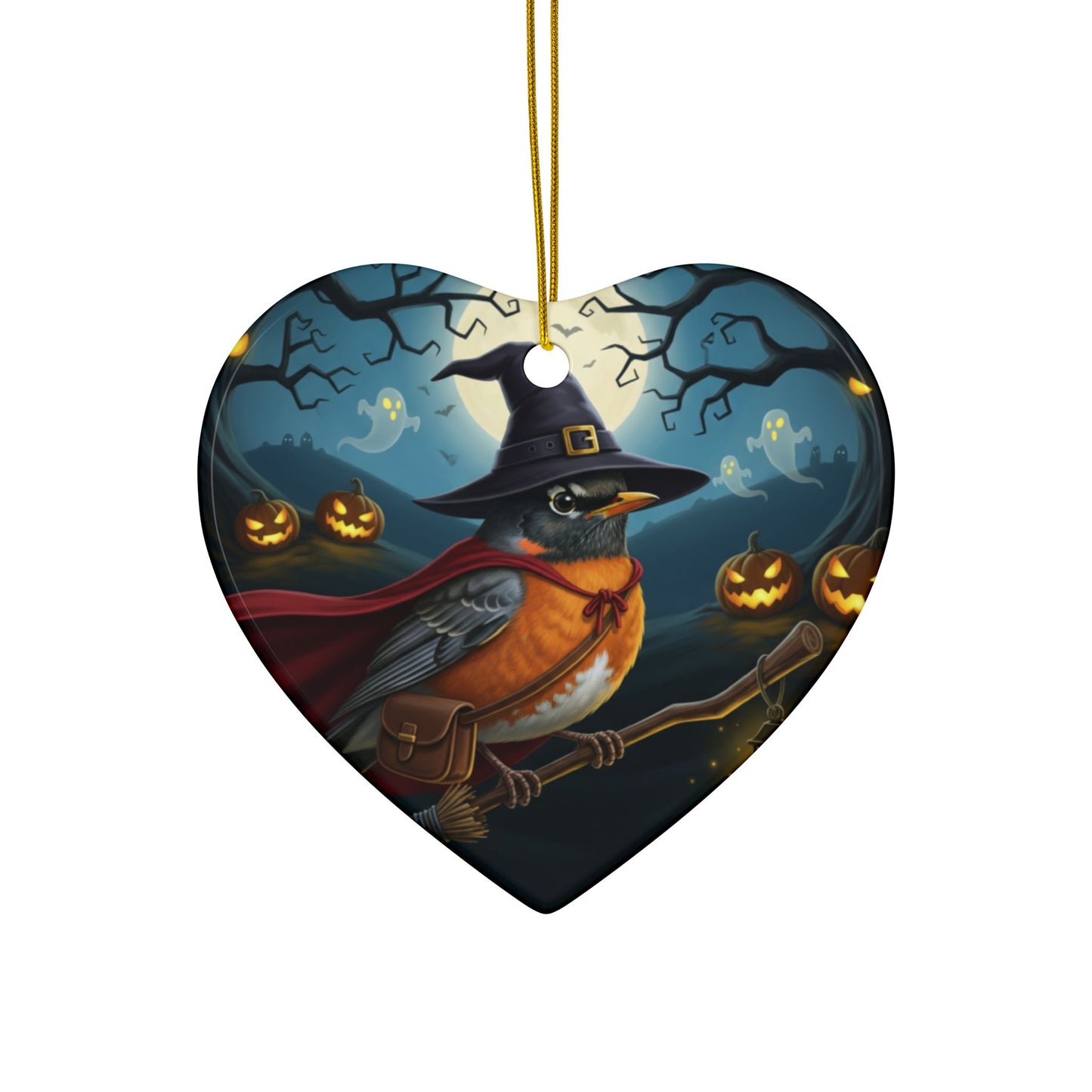 American Robin Halloween Ornaments, 2-Sided Witchy Bird Decor, Spooky Decorations, Halloween Gifts