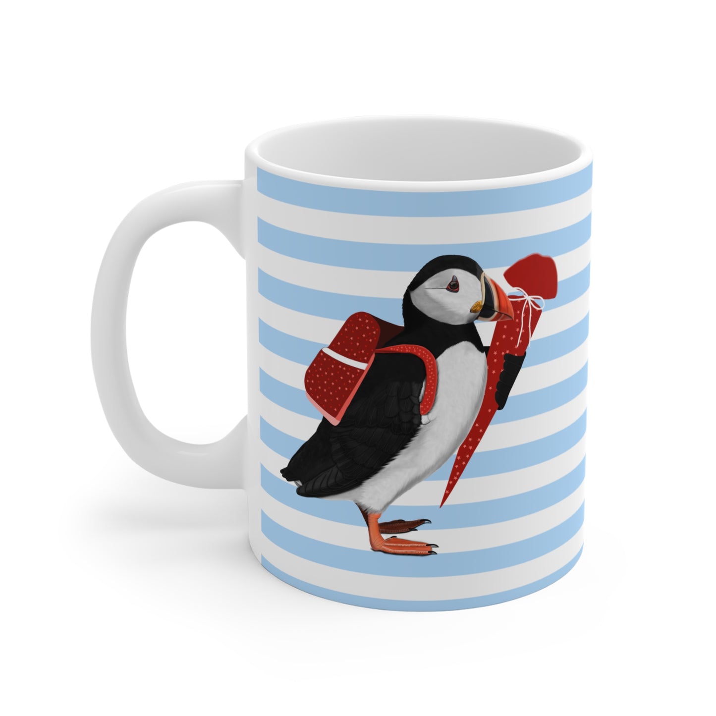 Puffin School Enrollment First Day of School Bird Ceramic Mug 11oz Blue