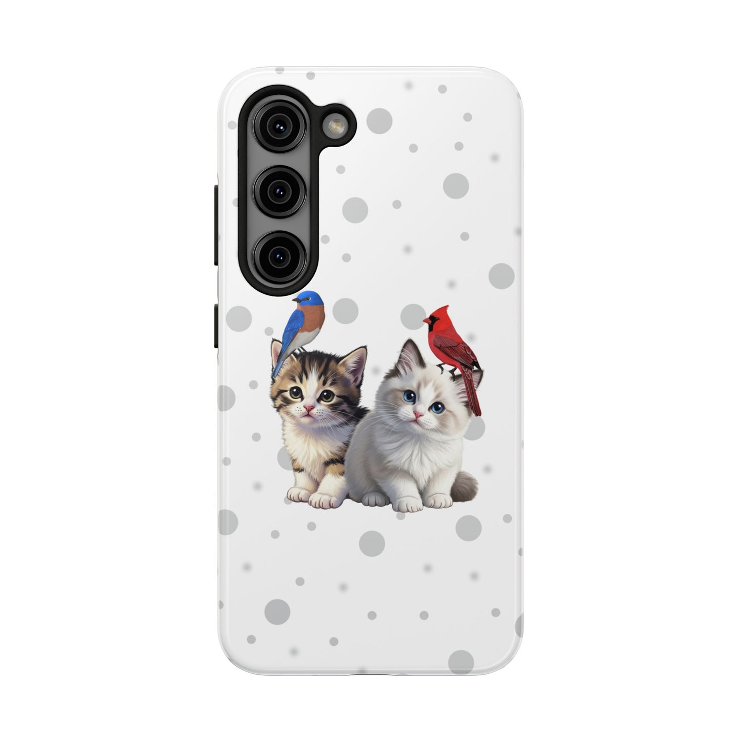 Cute Kitten with Cardinal and Bluebird Animal iPhone Case - Dual-Layer PC/TPU Protective Cover for iPhone