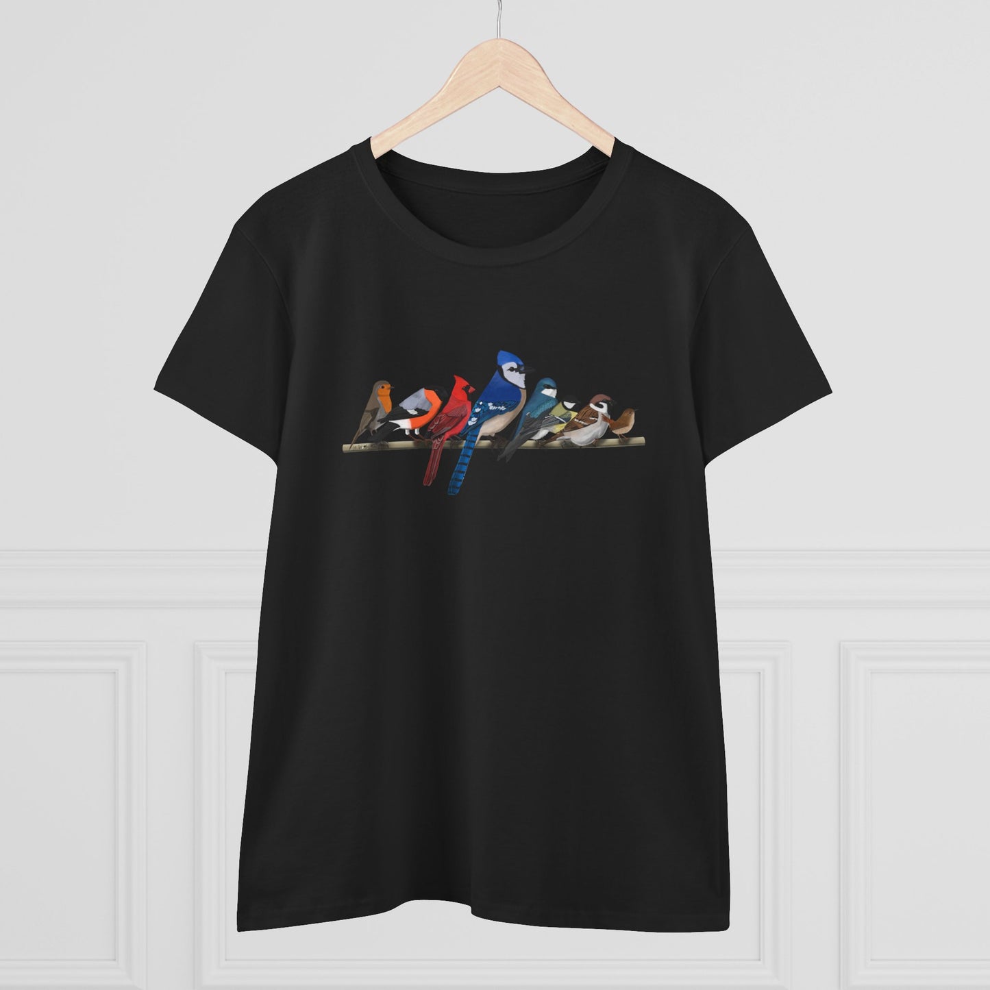 Birds on a Branch Blue Jay Cardinal Bullfinch Bird Design for Birdwatchers and Bird Lovers Women's T-Shirt