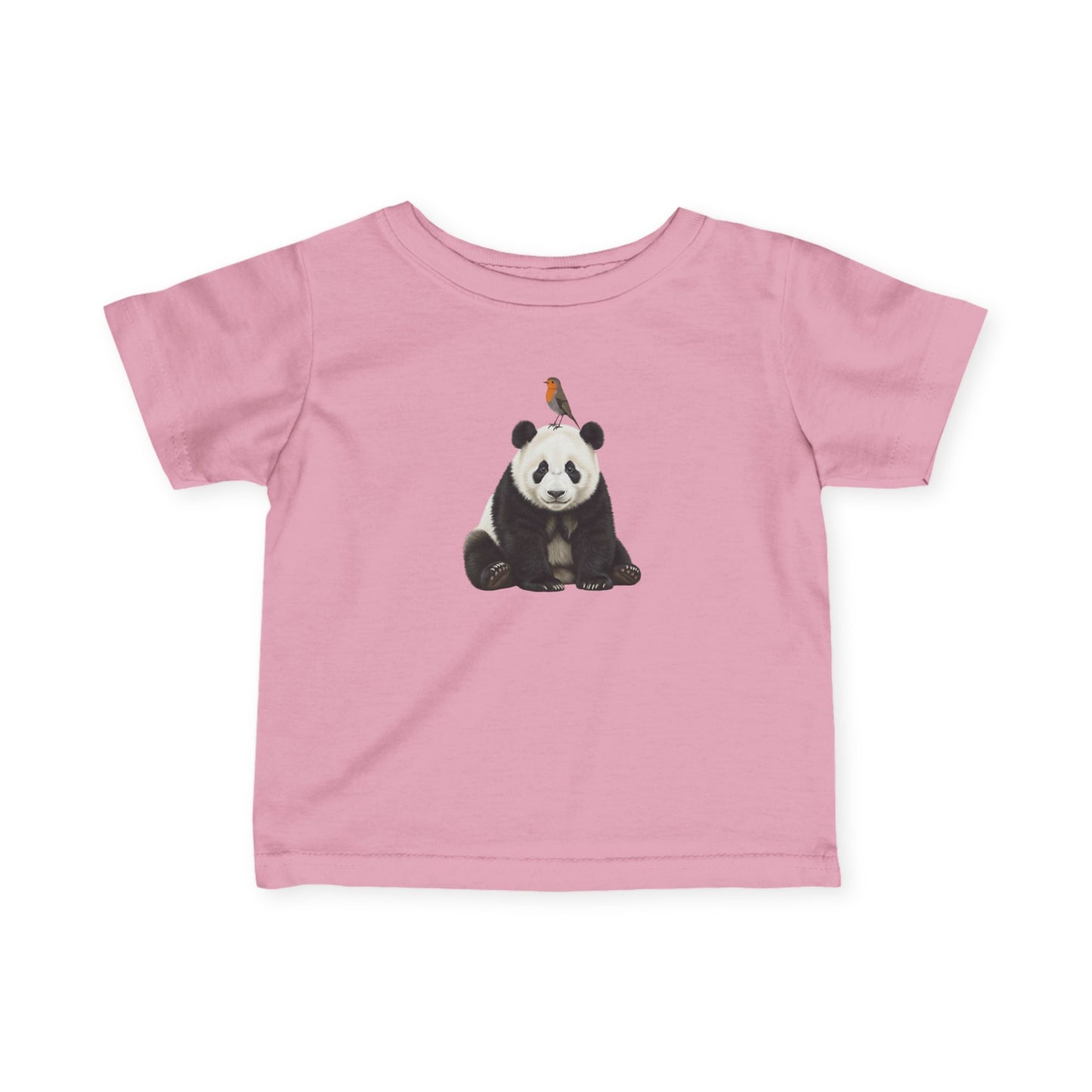 Panda mit Rotkehlchen Vogel Tiermotiv T-Shirt für Babys und Kleinkinder