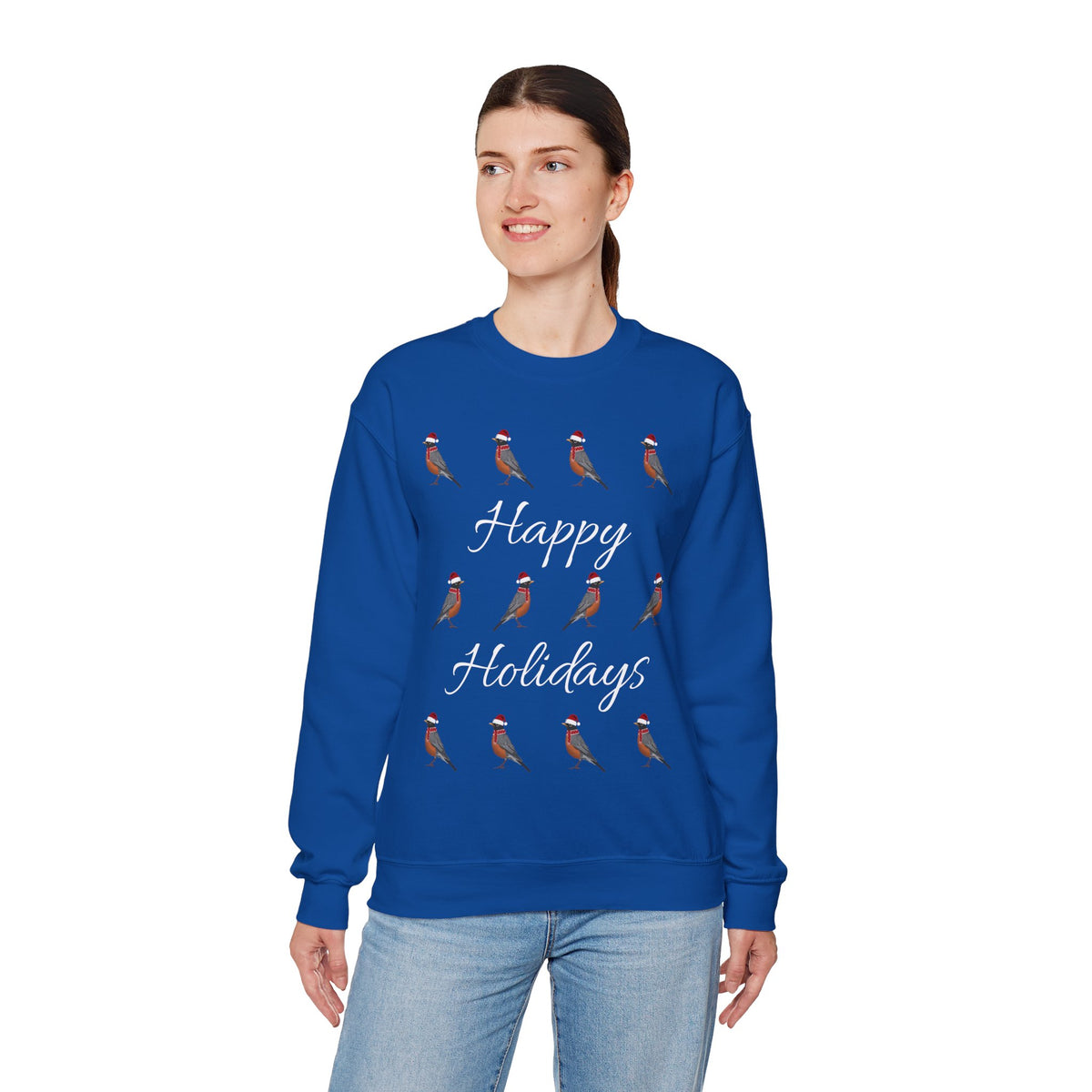 Robin as Santa with Hat and Scarf Happy Holidays Birdwatcher Christmas Bird Sweatshirt