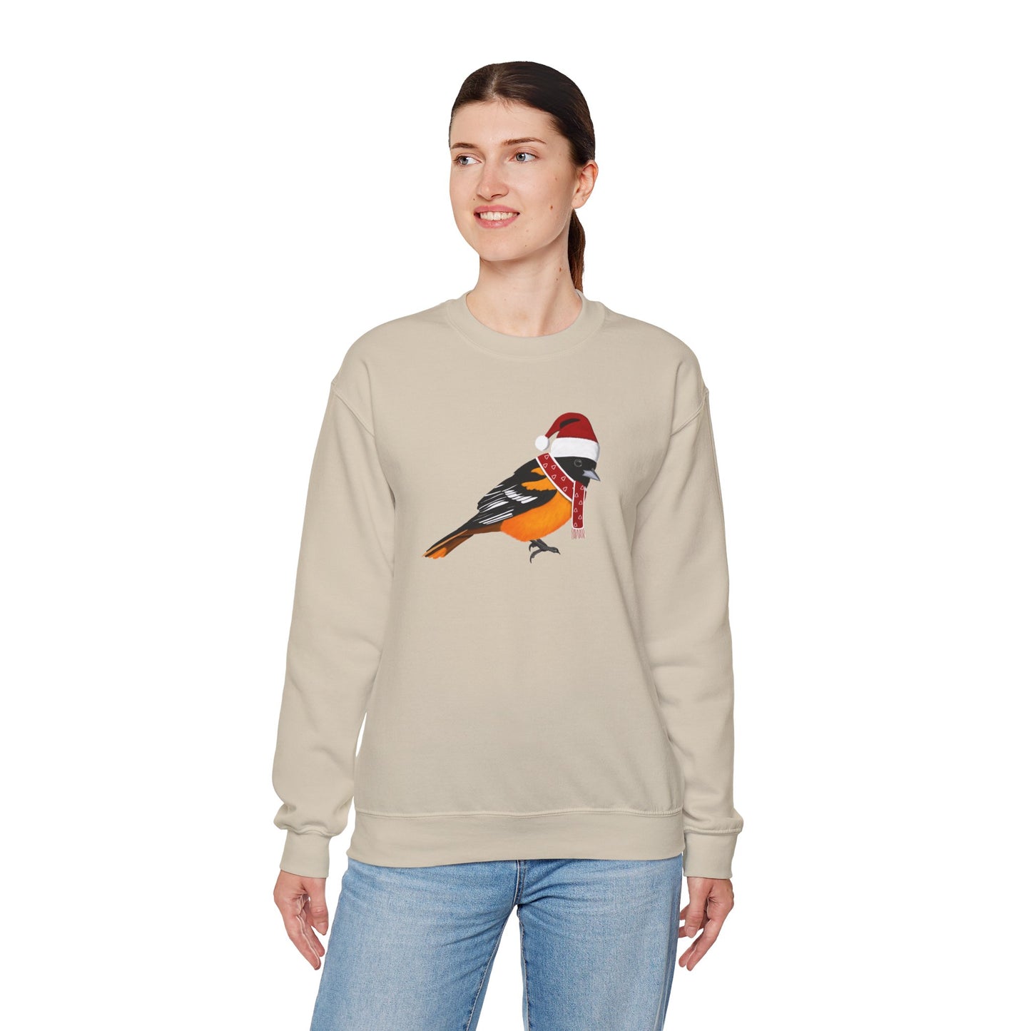 Baltimore Oriole with Christmas Hat Bird Birdwatcher Sweatshirt