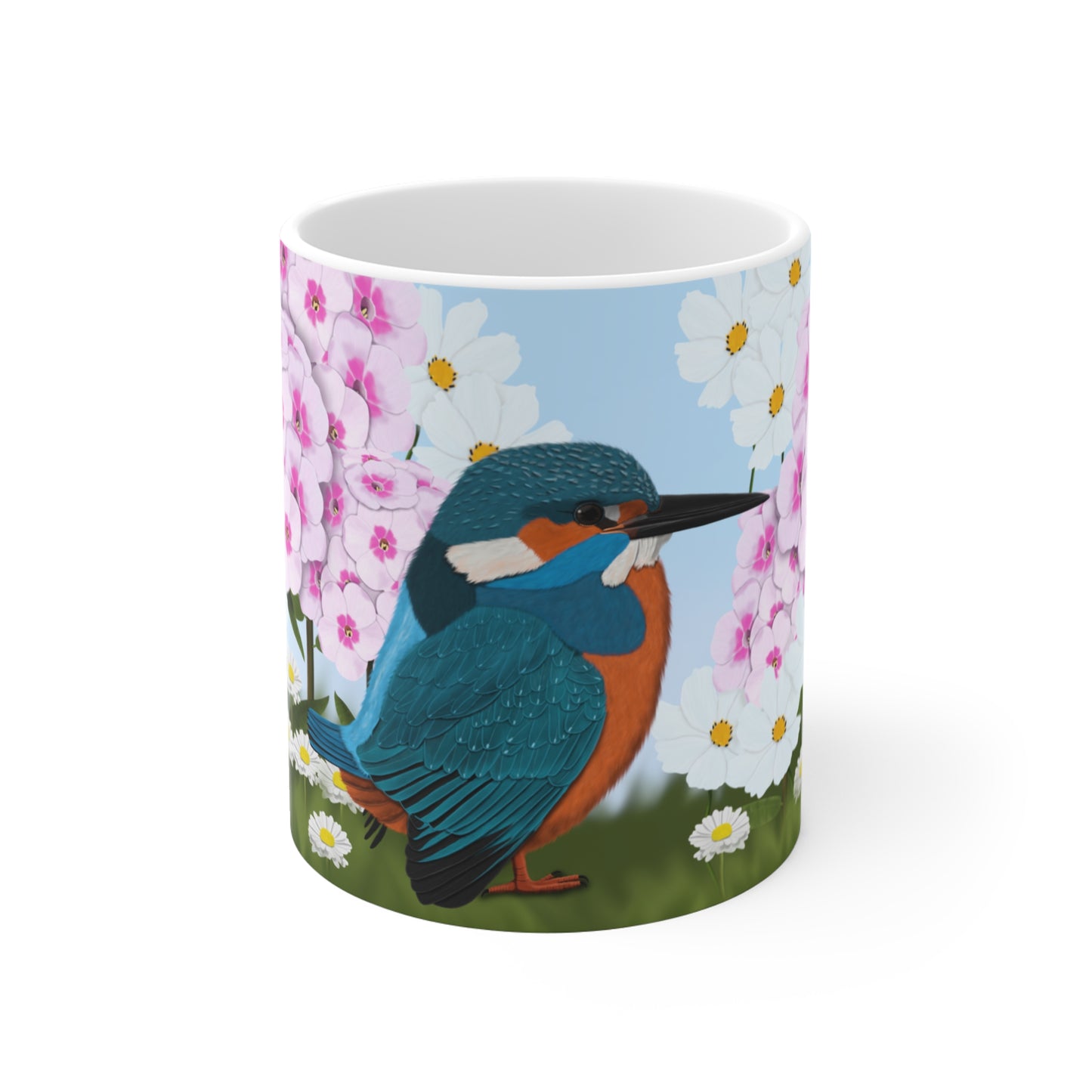 Kingfisher Summer Flowers Bird Ceramic Mug 11oz