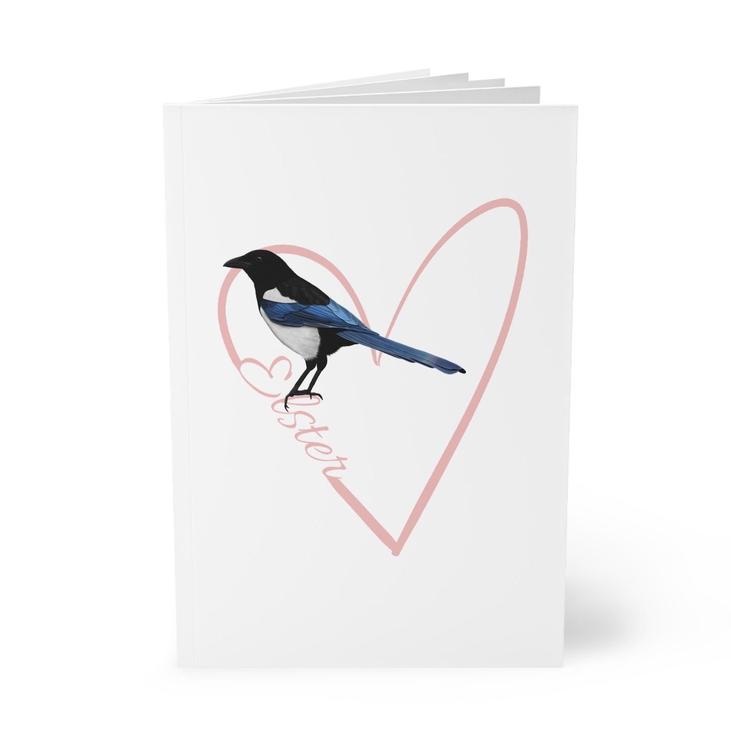 Elster Notizbuch Vogel mit Herz A5 Softcover 150 Seiten Liniert Weiß
