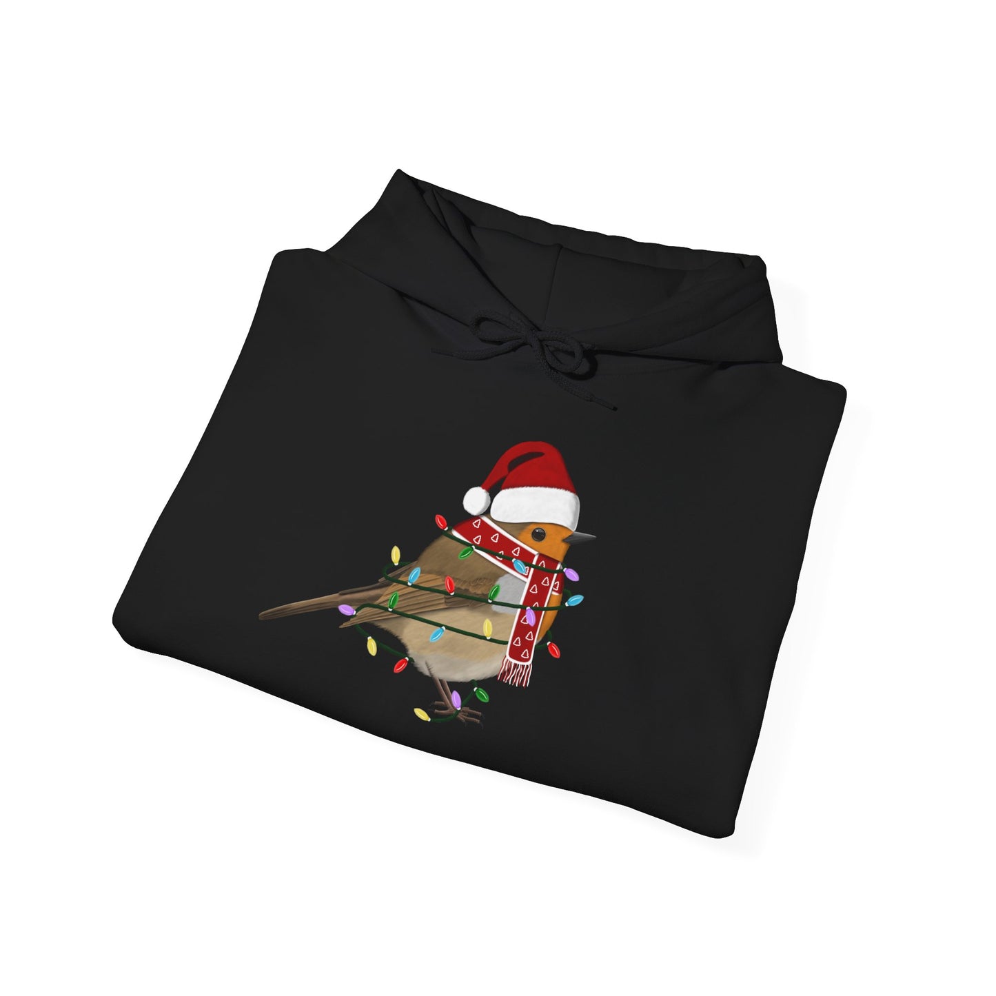 Rotkehlchen Weihnachts-Hoodie - Vogel als Weihnachtsmann mit Lichterkette Sweater