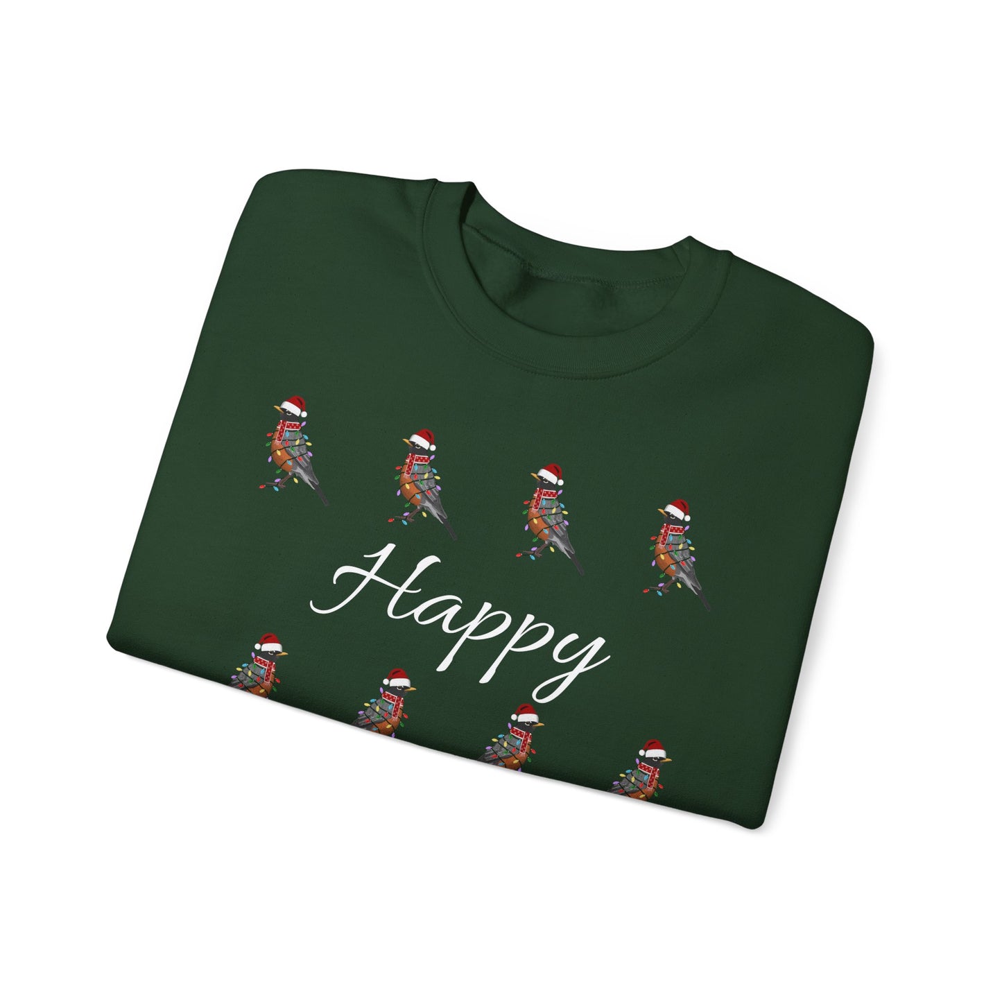 American Robin as Santa with Hat Scarf and Fairy Lights Happy Holidays Birdwatcher Christmas Bird Sweatshirt