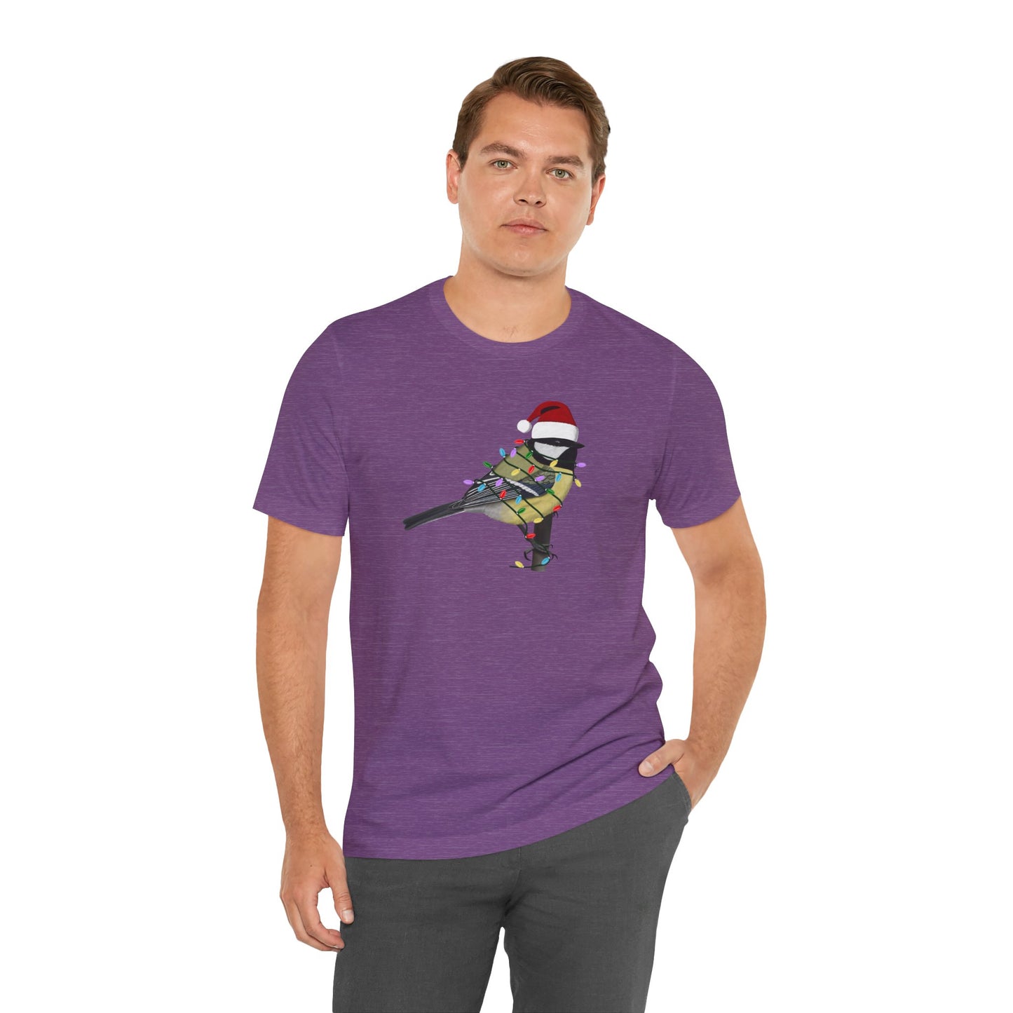 Chickadee with Fairy Lights Christmas Bird T-Shirt