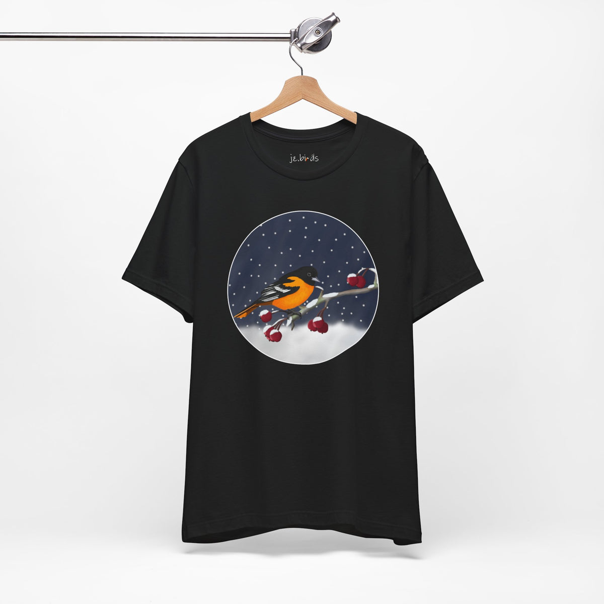 Baltimore Oriole on a Winter Branch Birdwatcher Christmas Bird T-Shirt