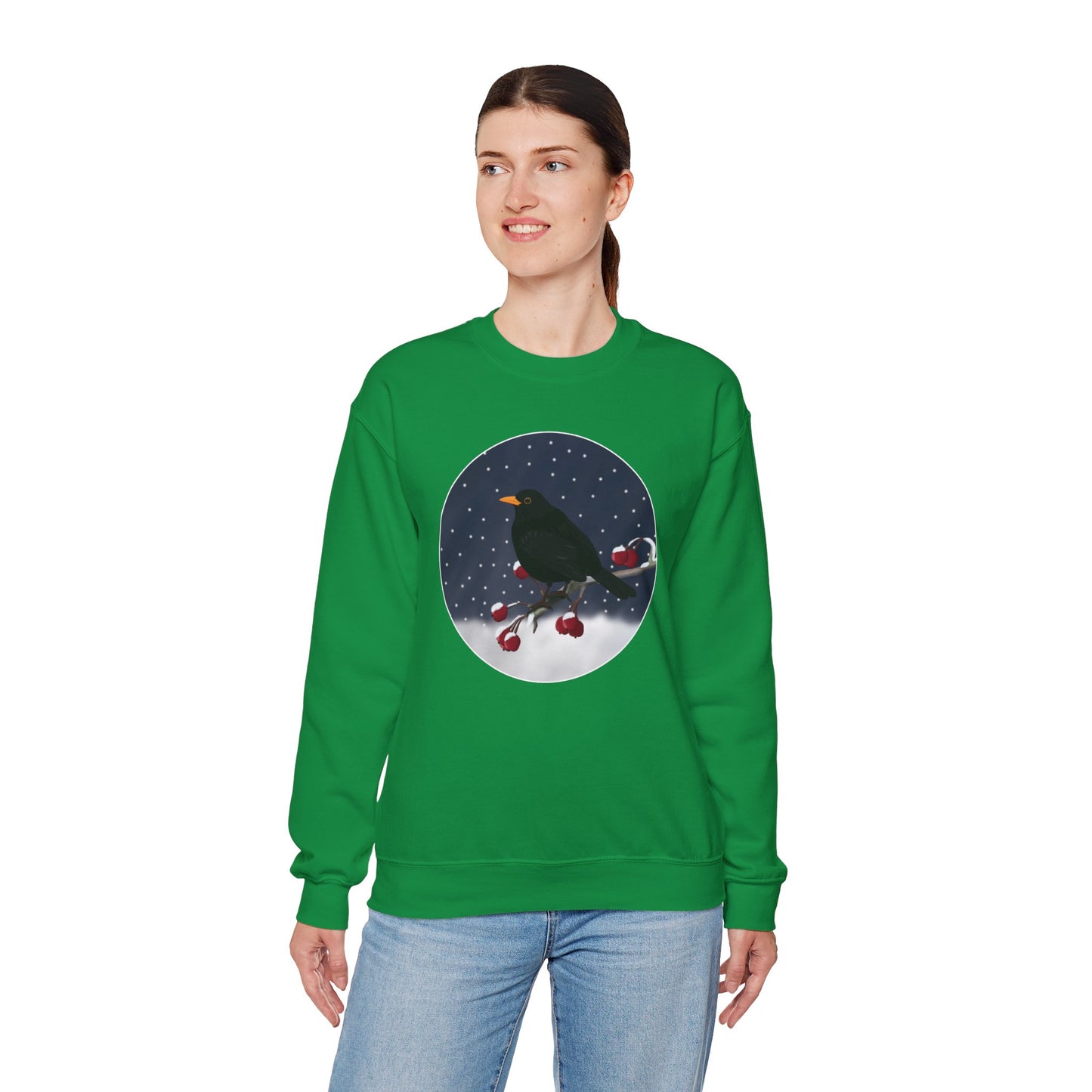 Blackbird on a Winter Branch Birdwatcher Christmas Bird Sweatshirt