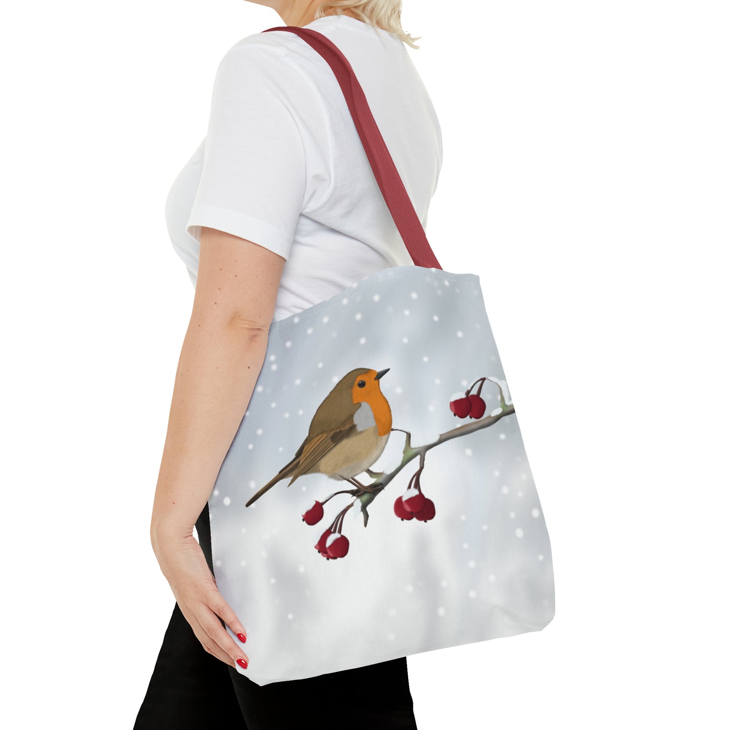 Robin on a Winter Branch Bird Tote Bag 16"x16" - jz.birds