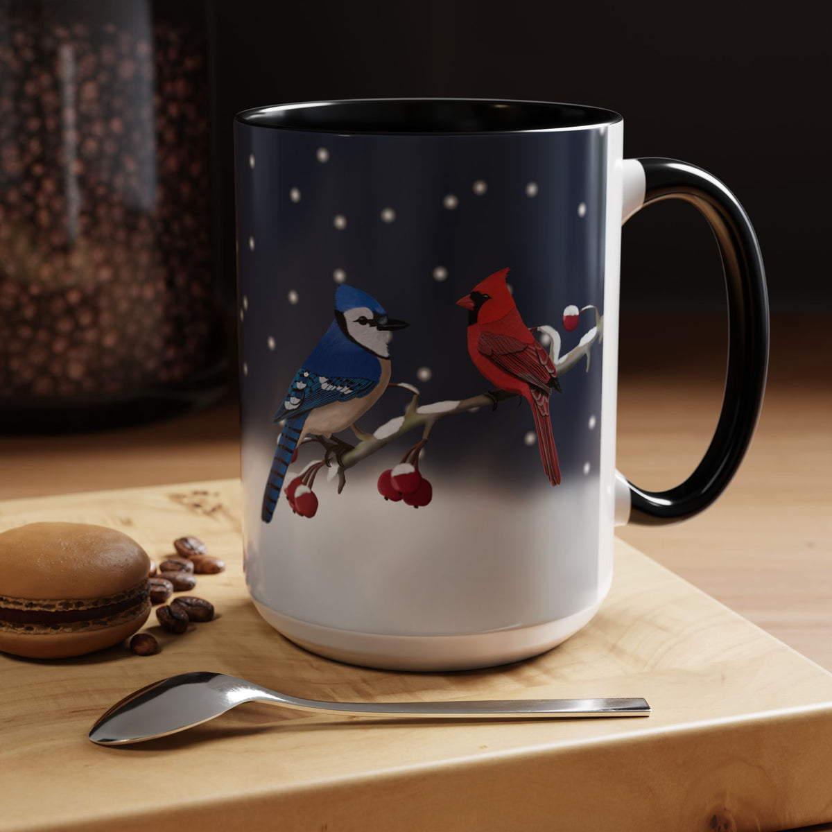 Blue Jay and Cardinal Bird Coffee Mug | Ceramic Christmas Gift for Bird Lovers