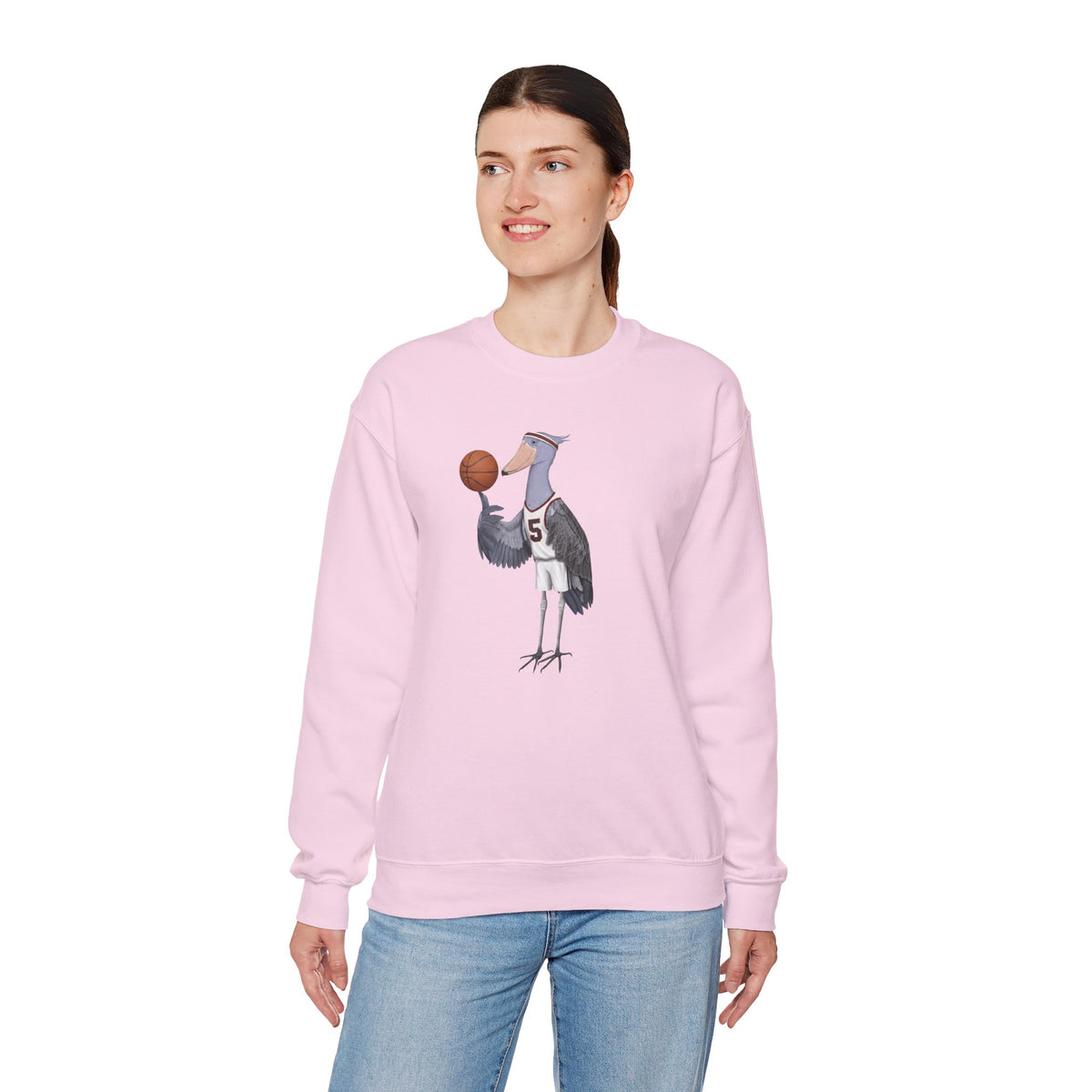Shoebill Funny Basketball Bird Sweatshirt | Bird Watcher Crewneck | Unisex Unique Hoops Fan Gift