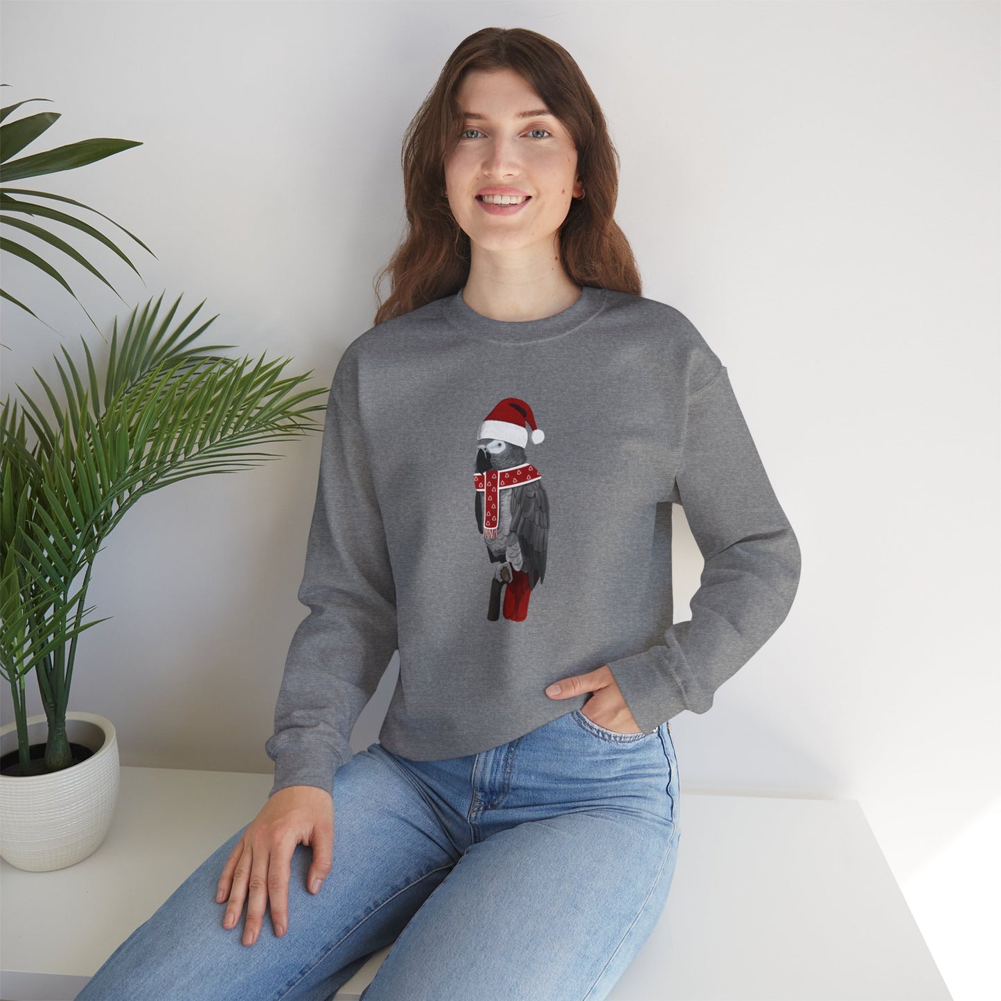 Grey Parrot with Christmas Hat Bird Birdwatcher Sweatshirt
