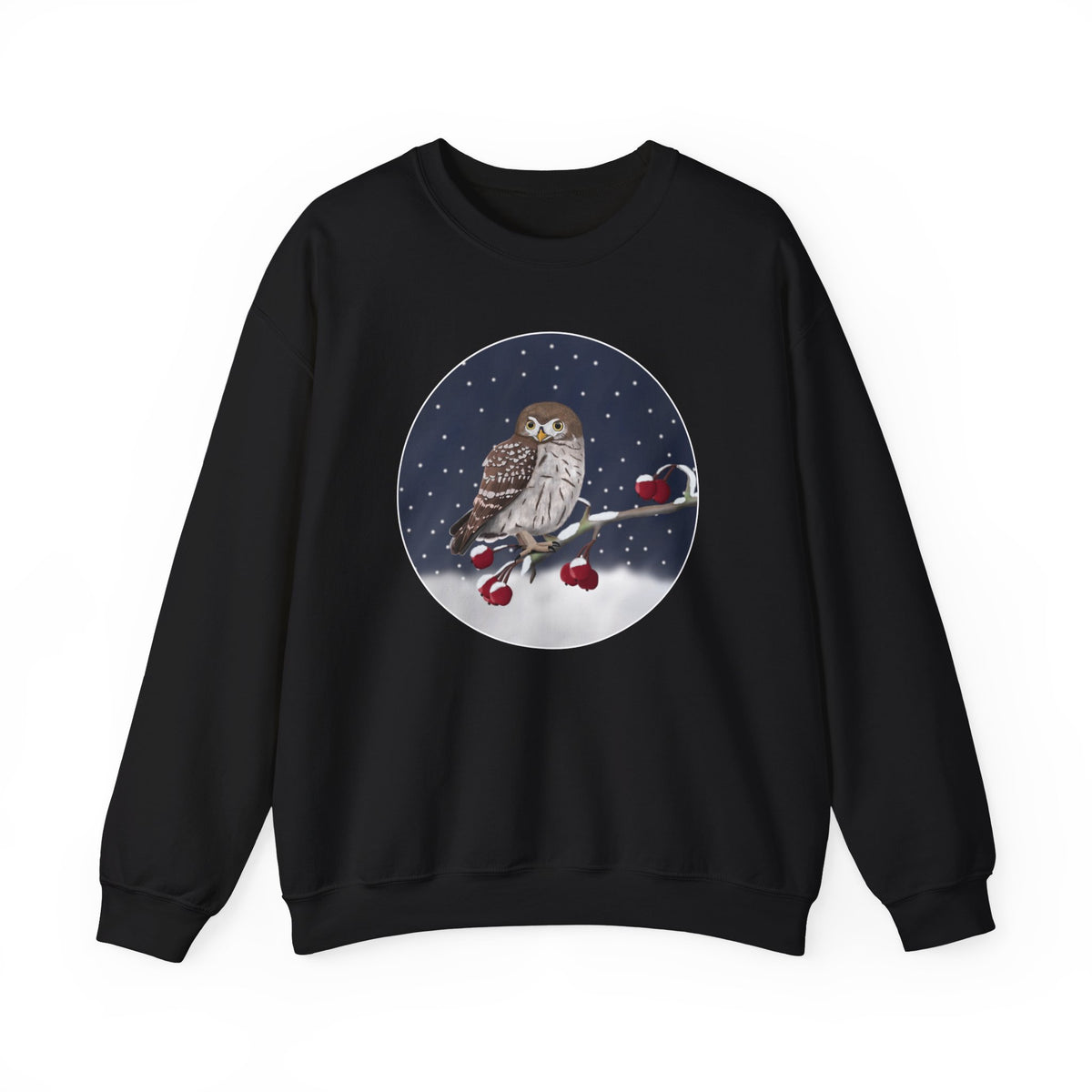 Owl on a Winter Branch Birdwatcher Christmas Bird Sweatshirt –