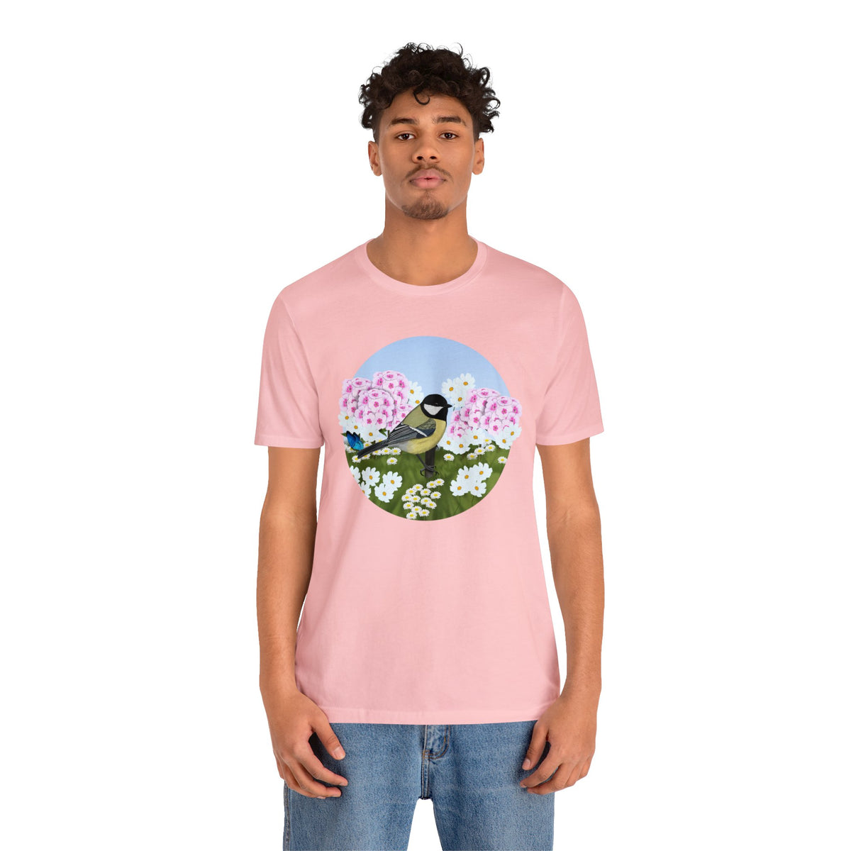Chickadee and Summer Flowers Bird Tee