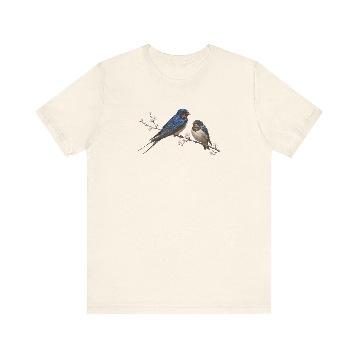 Barn Swallow & Fledgling T-Shirt | Spring Blossoms Unisex Graphic Tee