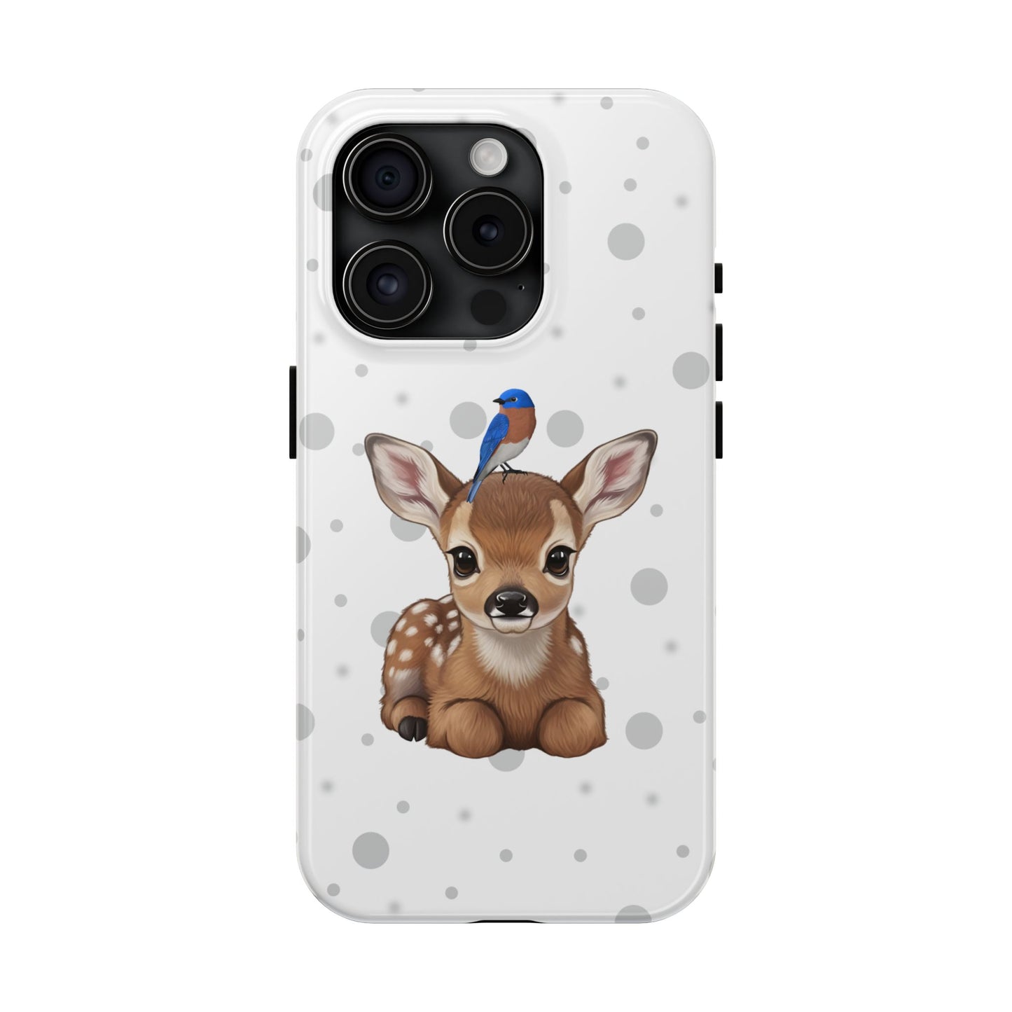 Cute Fawn with a Bluebird Animal iPhone Case - Dual-Layer PC/TPU Protective Cover for iPhone