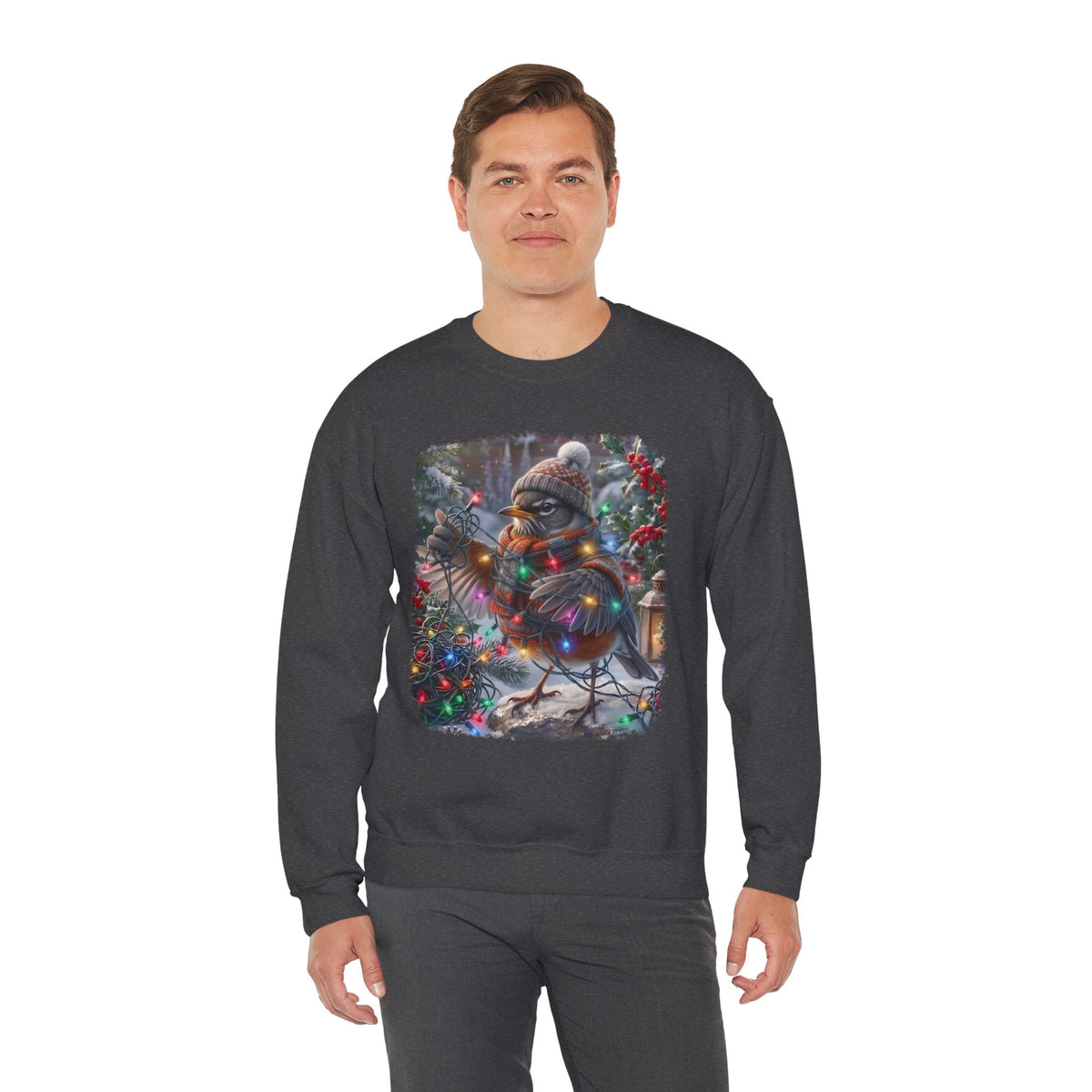 American Robin Christmas Sweatshirt – Tangled Lights Winter Crewneck