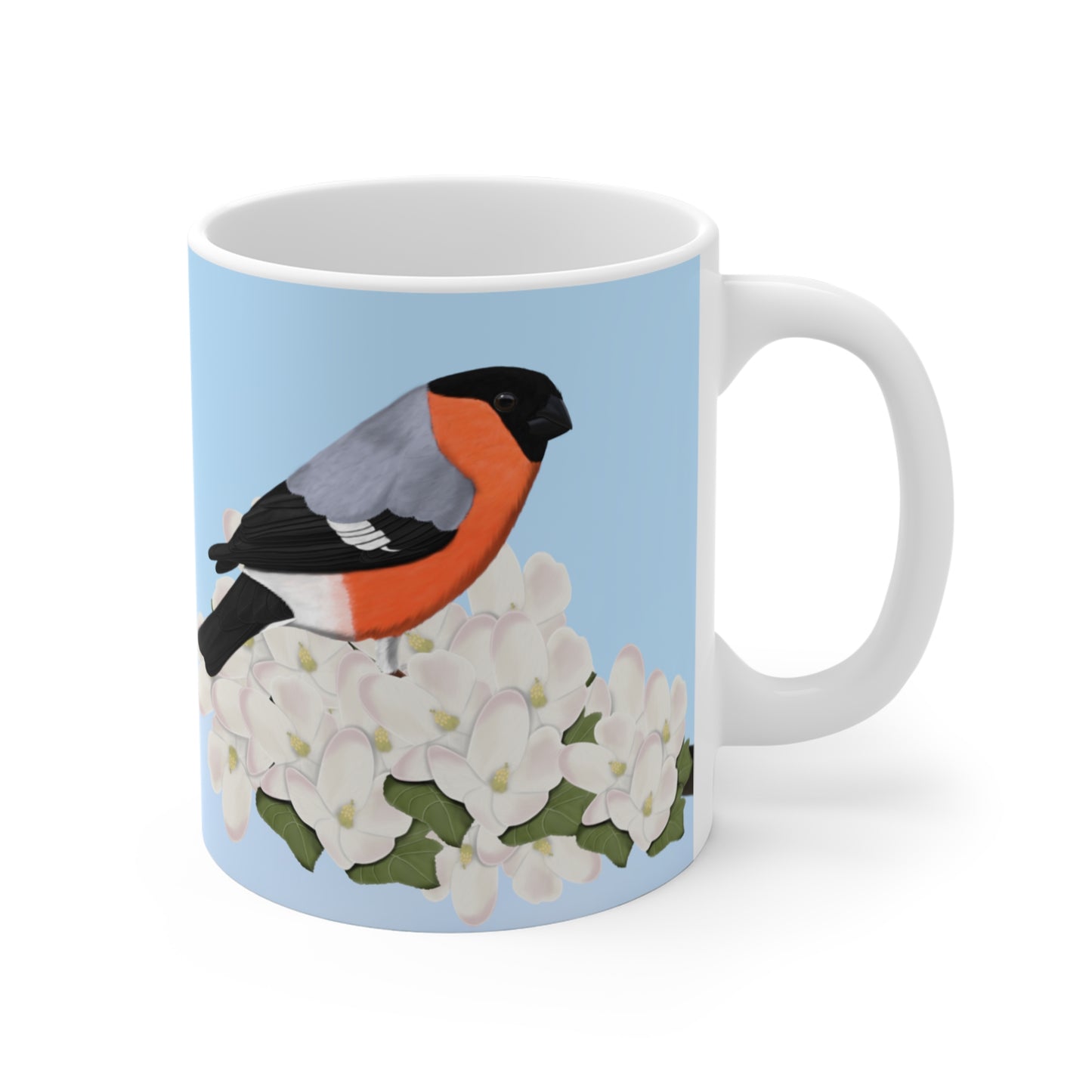 bullfinch bird apple blossoms mug