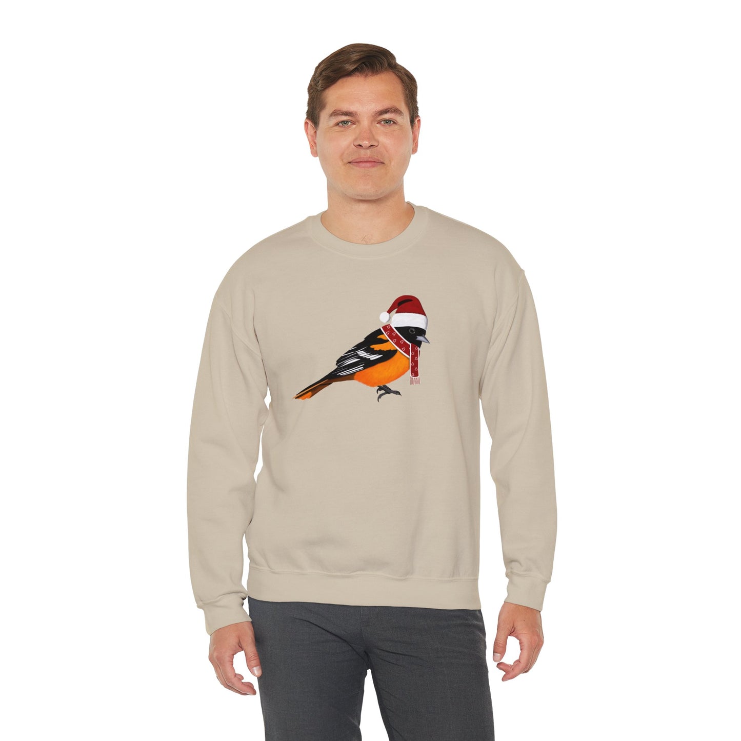 Baltimore Oriole with Christmas Hat Bird Birdwatcher Sweatshirt