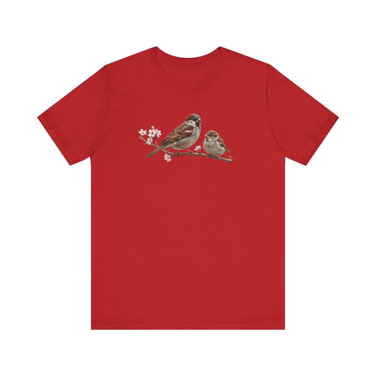 Tree Sparrow & Fledgling T-Shirt | Spring Blossoms Unisex Graphic Tee