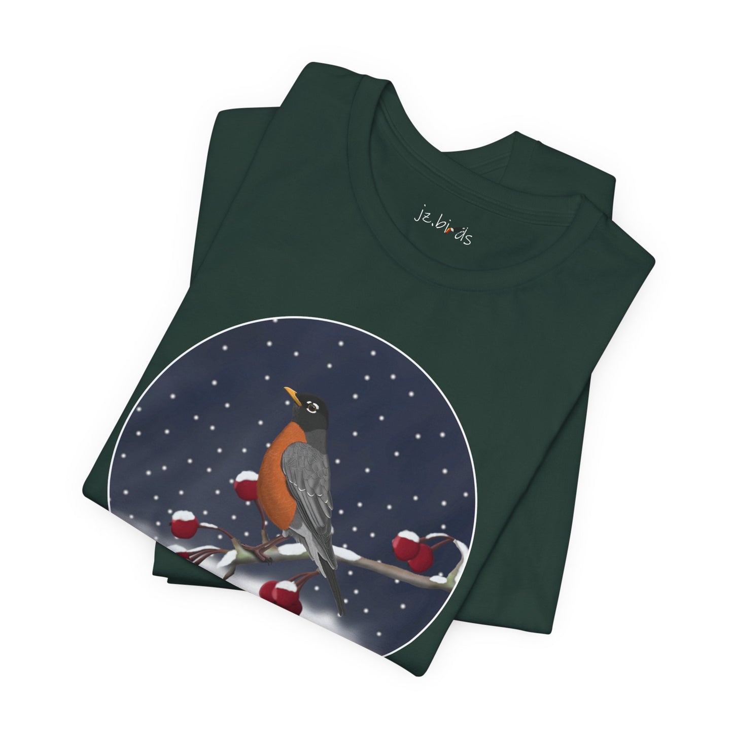 American Robin on a Winter Branch Birdwatcher Christmas Bird T-Shirt