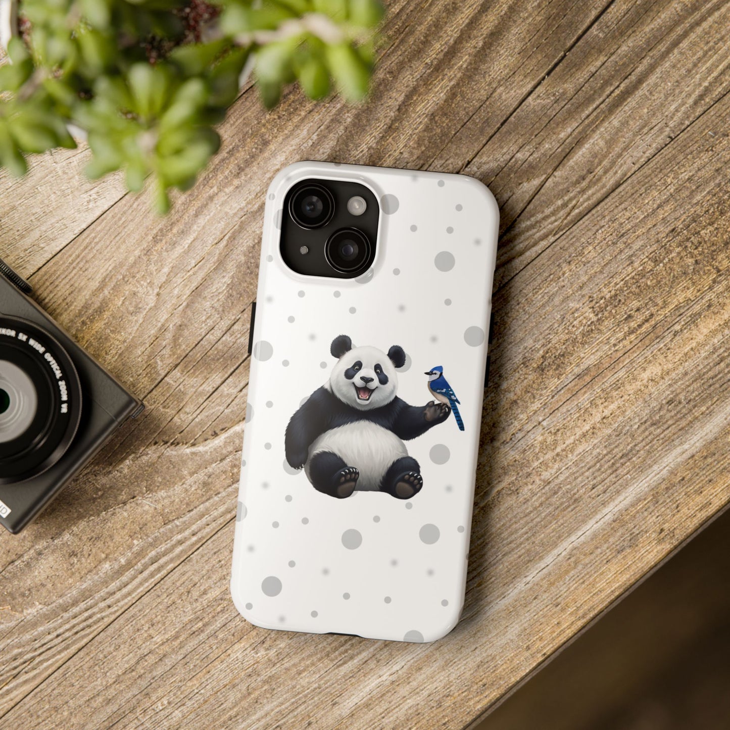 Cute Panda Bear with a Blue Jay Animal iPhone Case - Dual-Layer PC/TPU Protective Cover for iPhone