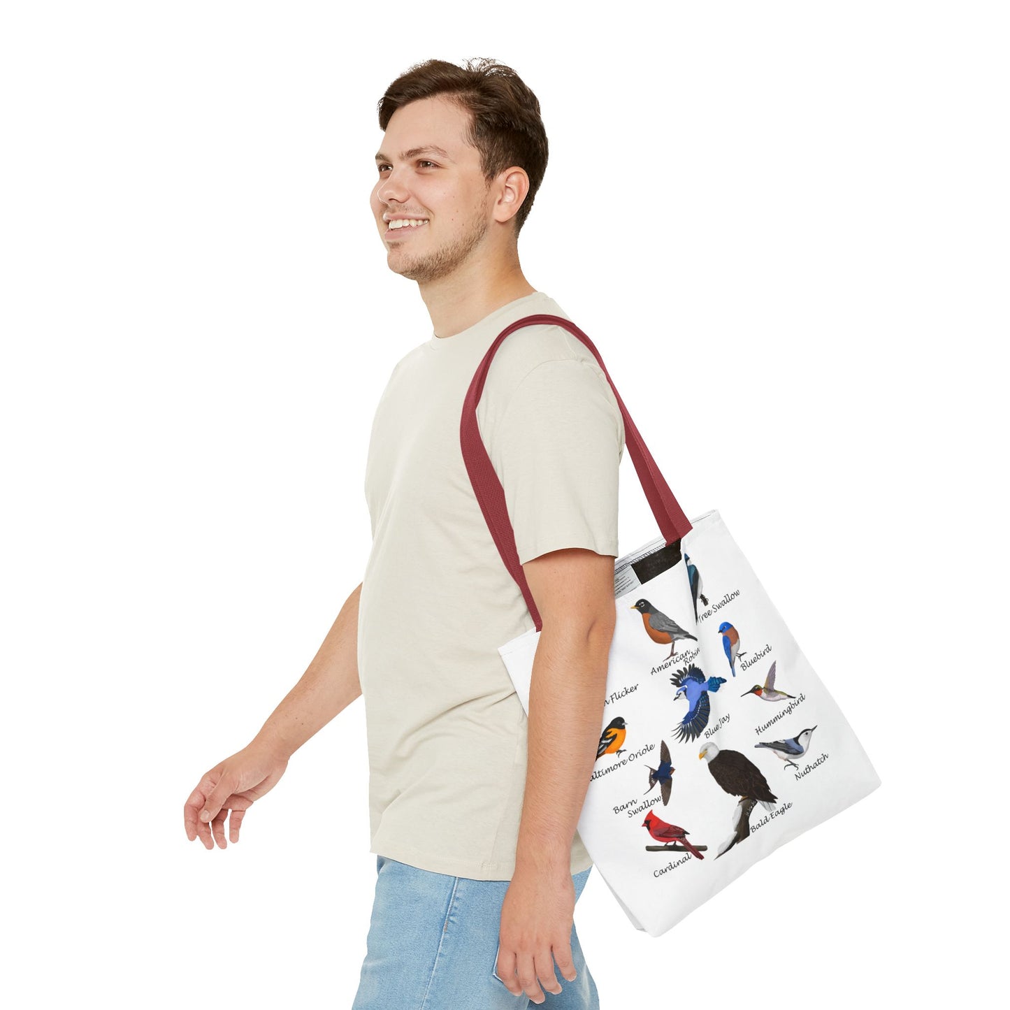 Backyard Birds Tote Bag 16"x16" Blue Jay Cardinal Bluebird Hummingbird for Bird Lovers