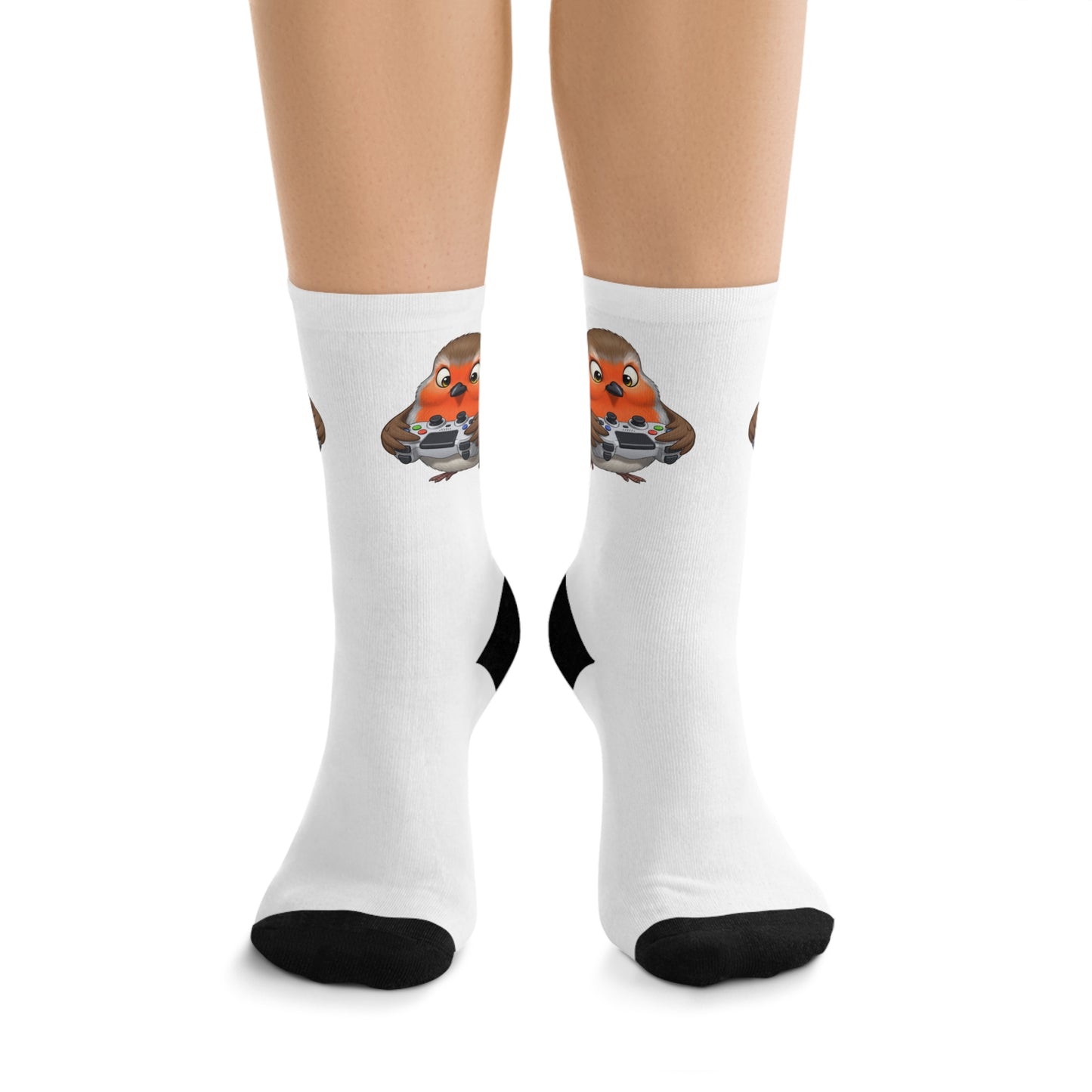 Robin with Gaming Controller Video Games Bird Socks White One Size