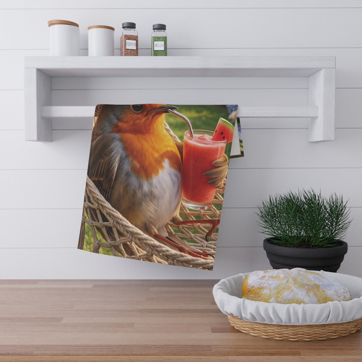 Robin Rosi Hammock & Smoothie Kitchen Tea Towel - Cozy Summer Cotton Dish Cloth