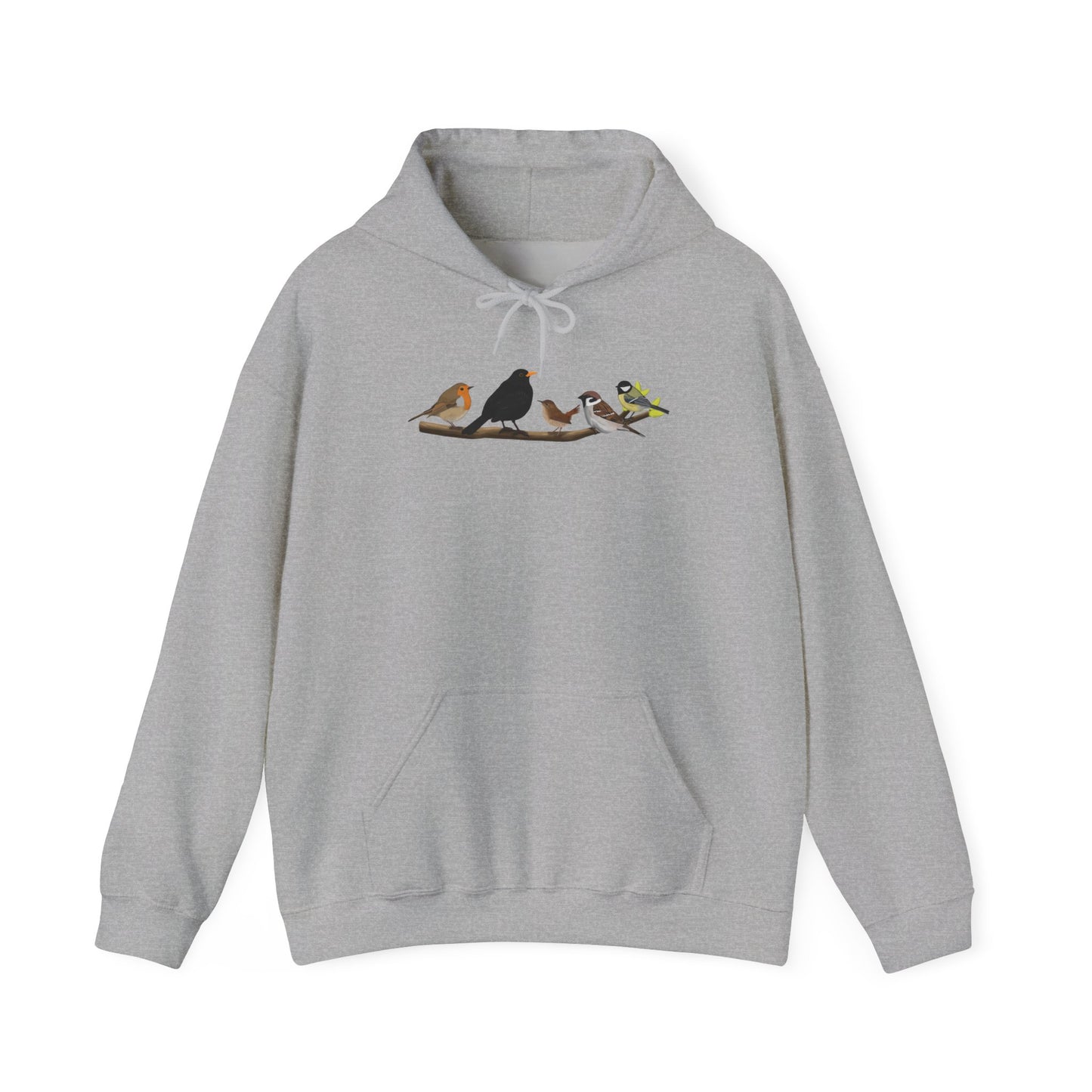 Vögel auf einem Ast Hoodie - Amsel Rotkehlchen Kohlmeise Kapuzenpullover für Vogelbeobachter & Naturliebhaber