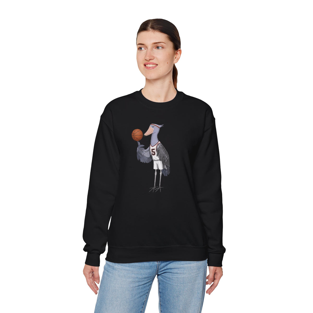Shoebill Funny Basketball Bird Sweatshirt | Bird Watcher Crewneck | Unisex Unique Hoops Fan Gift
