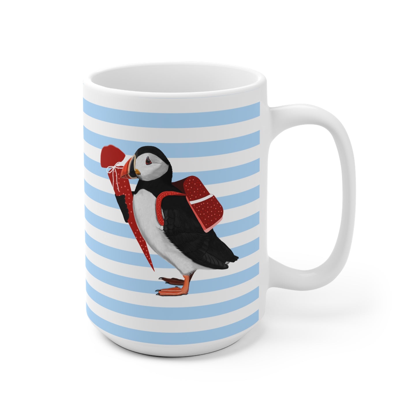 Papageitaucher Vogel Tasse als Geschenk zur Einschulung Blau Weiß