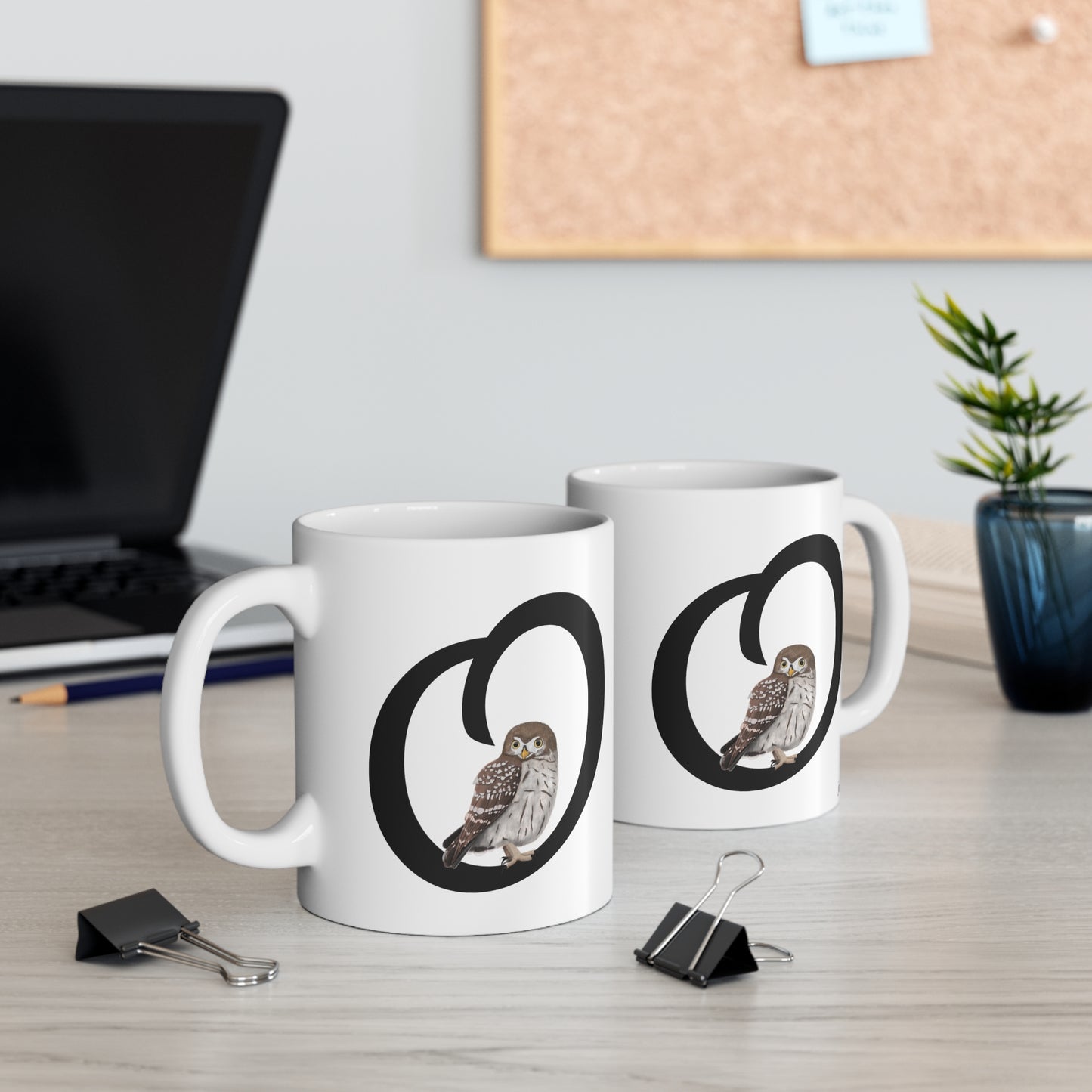Owl Letter O Bird Ceramic Mug 11oz White