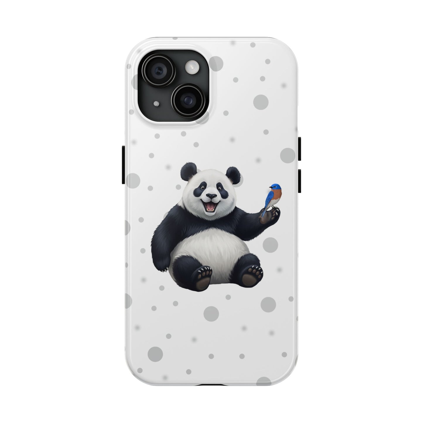 Cute Panda Bear with a Bluebird Animal iPhone Case - Dual-Layer PC/TPU Protective Cover for iPhone